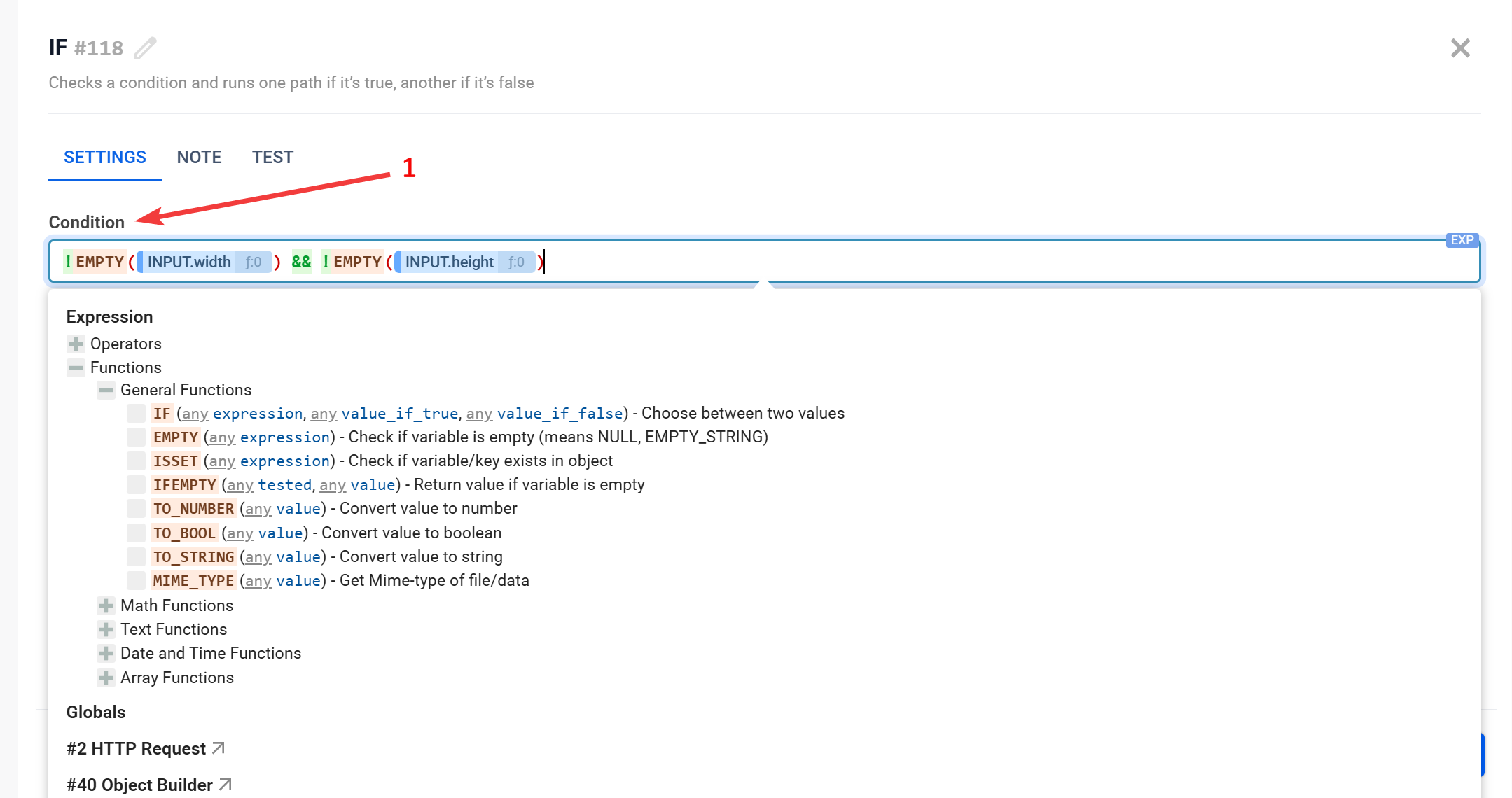 IF | Налаштування блоку IF | Налаштування блоку