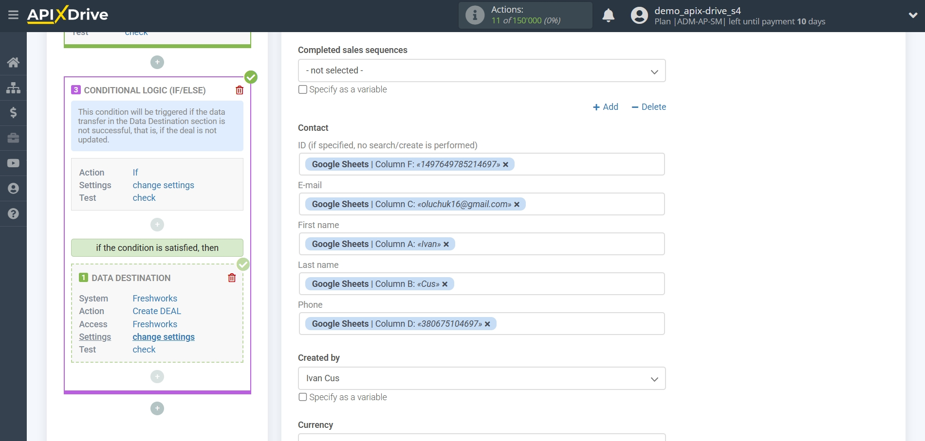 How to setup&nbsp;Freshworks Update Deal / Create Deal | Assigning Fields