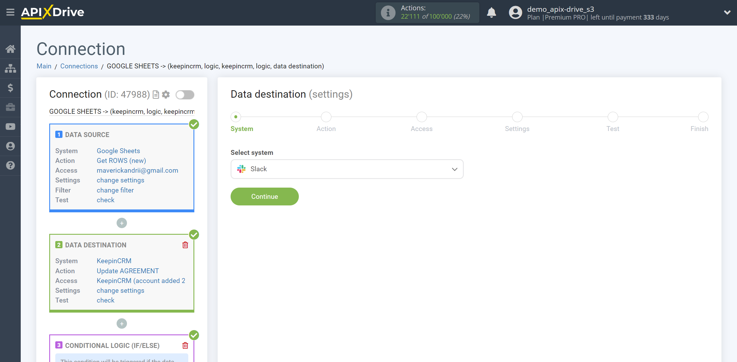 How to setup KeepinCRM Update Agreement / Create Agreement | Selecting a Data Destination system