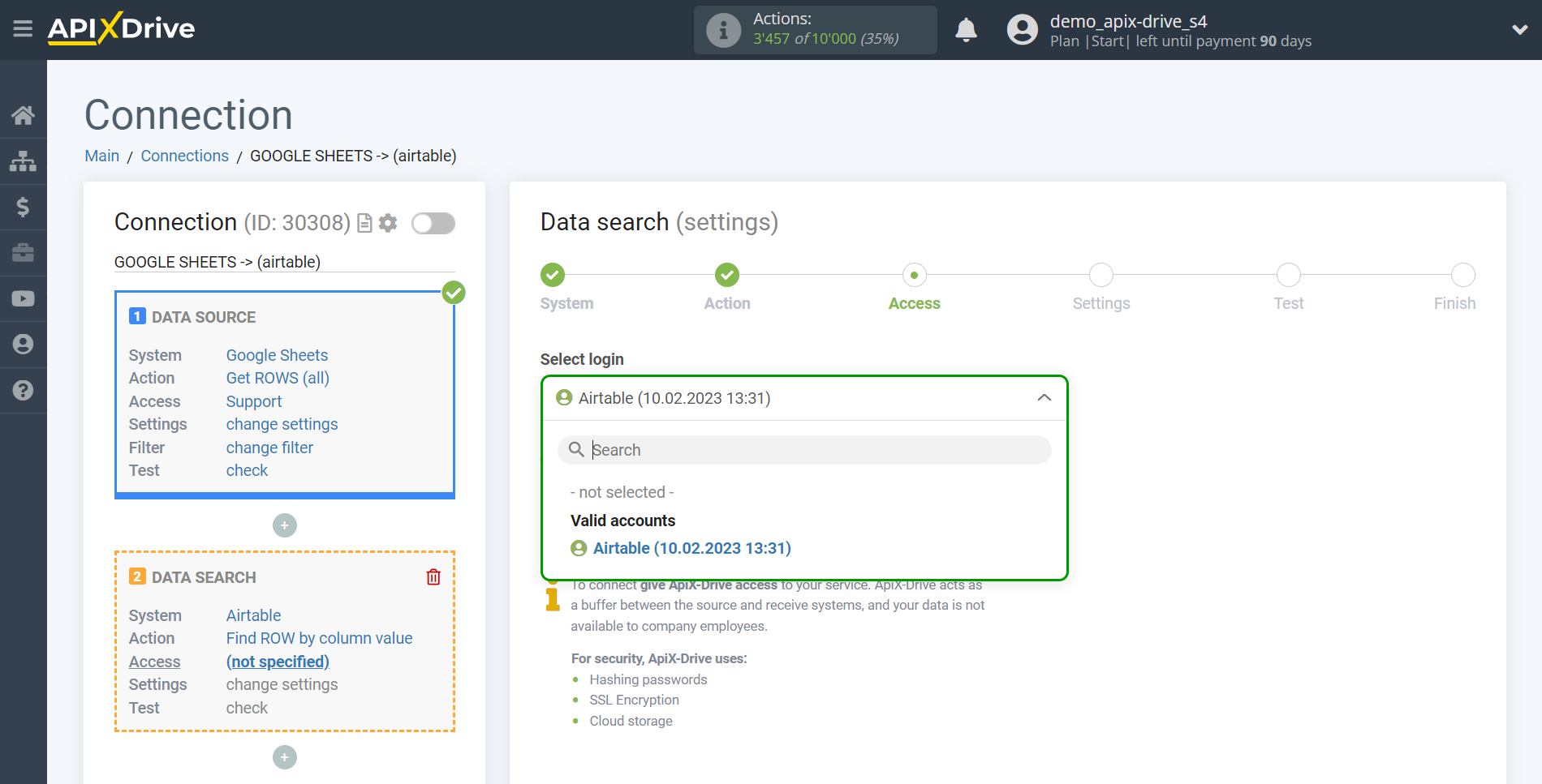 Setting up an AirTable Row Search in Google Sheets | Selecting a Search account