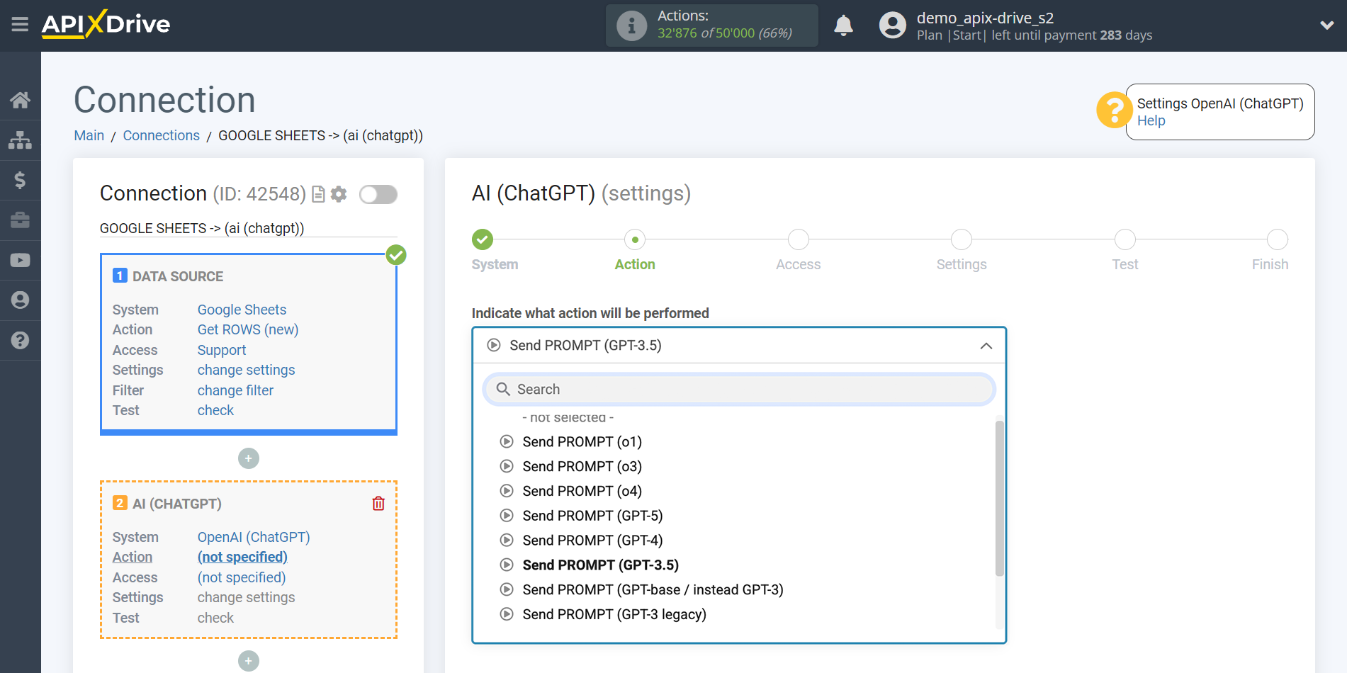 Setting up extracting keywords with OpenAI (ChatGPT) | Action selection