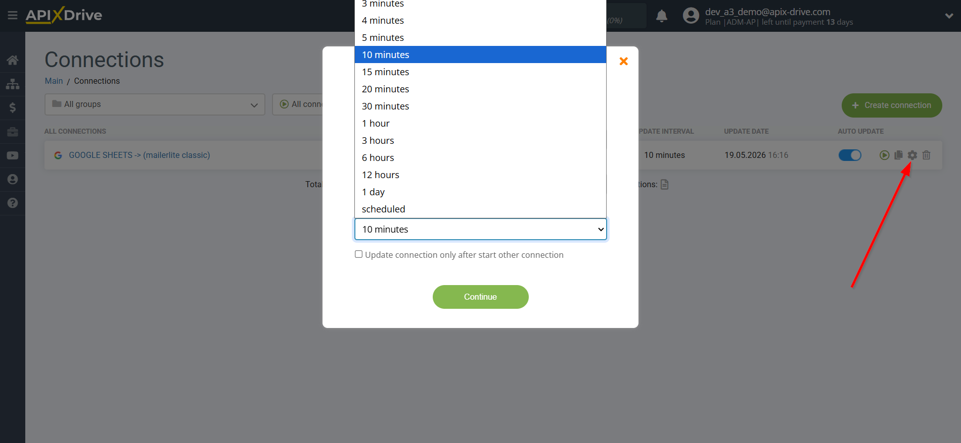 How to Connect MailerLite Classic as Data Destination | Update interval