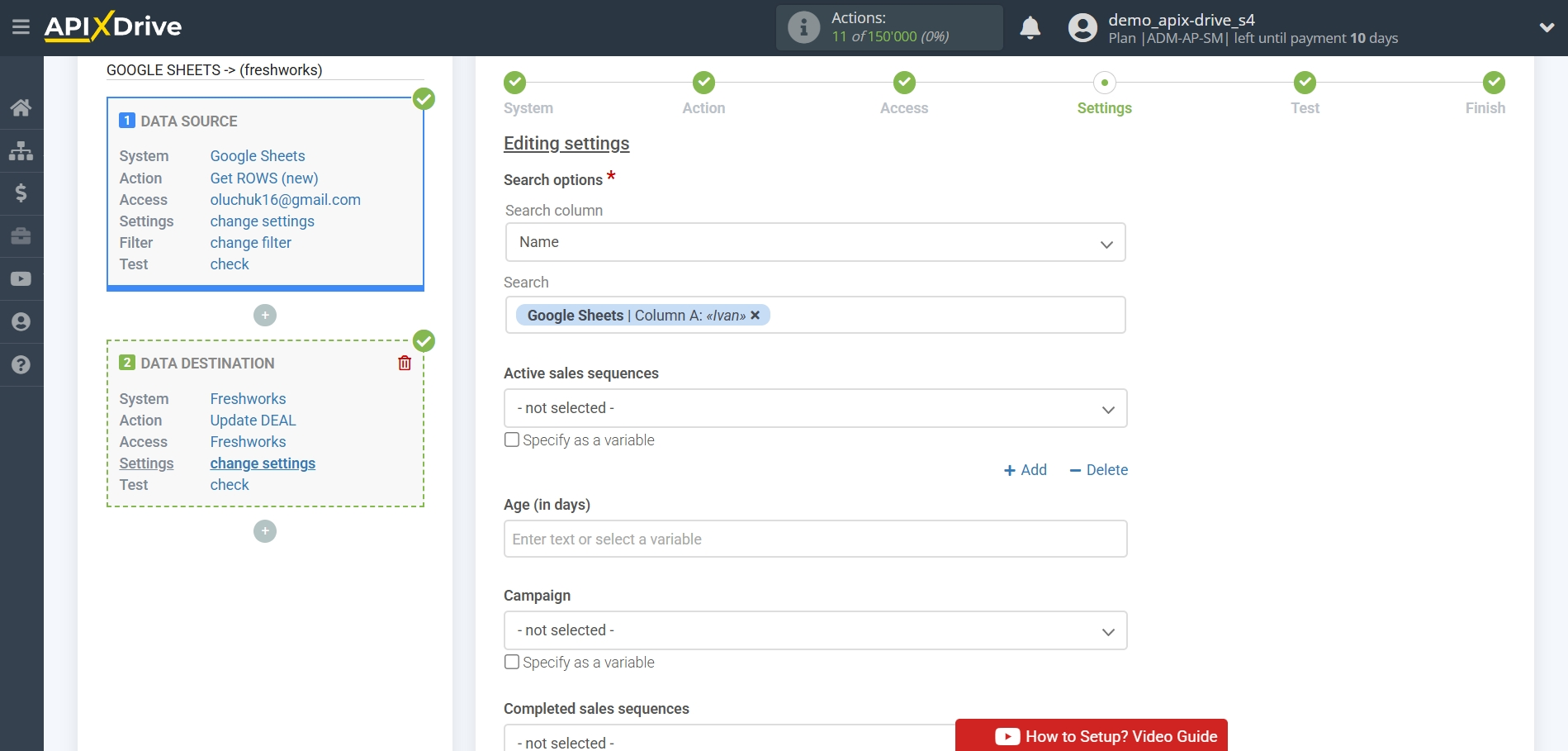 How to setup&nbsp;Freshworks Update Deal / Create Deal | Assigning Fields