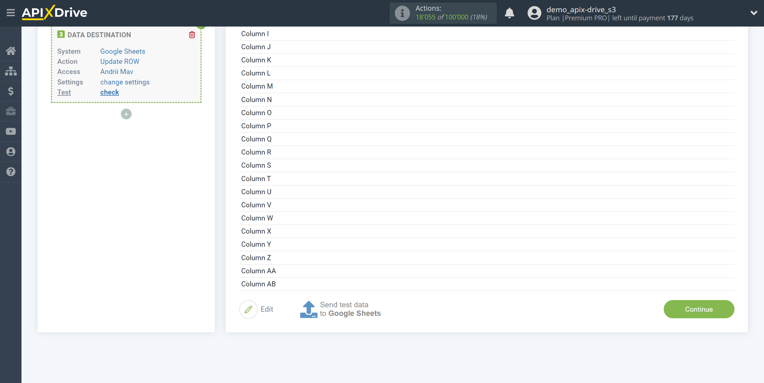 Setting Smartsheet Rows Search in Google Sheets | Test data