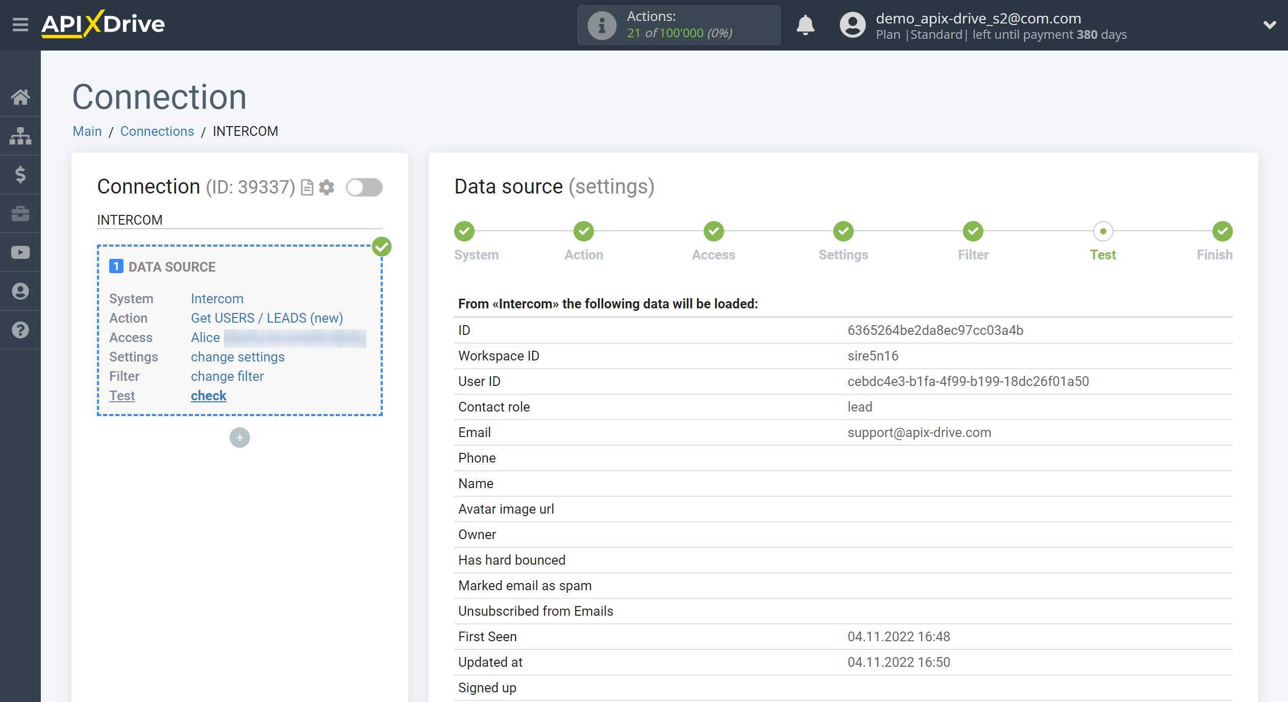 How to Connect Intercom as Data Source | Test data