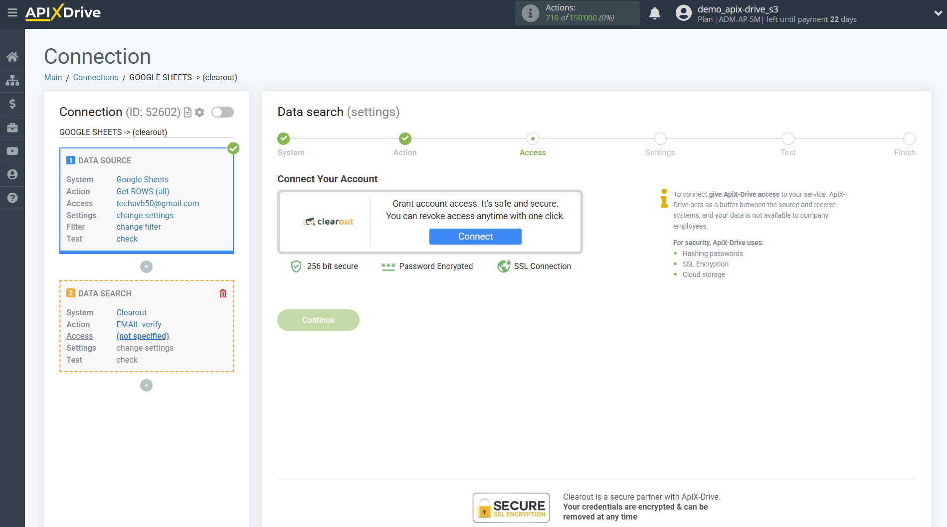 Setting Search to Verification E-MAIL Clearout in Google Sheets | Connecting account Setting Search to Verification E-MAIL Clearout in Google Sheets | Connecting account