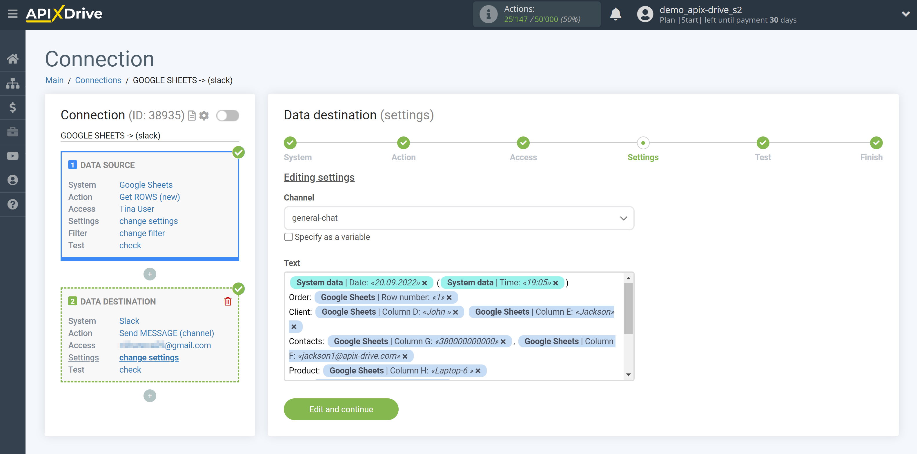 How to Connect Slack as Data Destination | Message customization