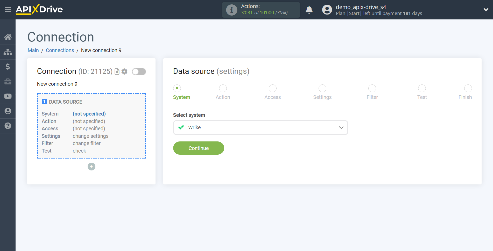 How to Connect Wrike as Data Source | System selection