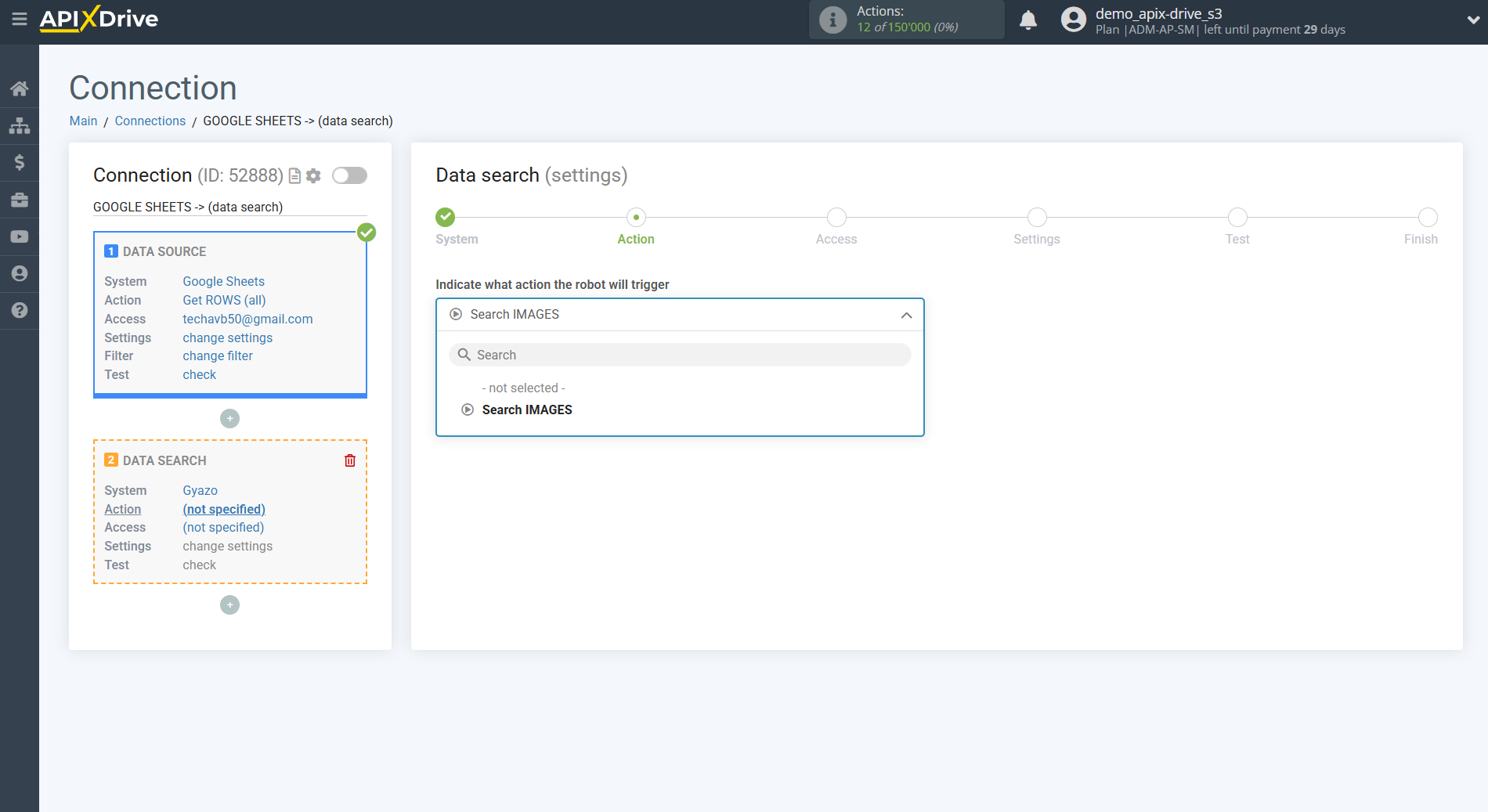 Setting up Gyazo IMAGES Search in Google Sheets | Action selection Setting up Gyazo IMAGES Search in Google Sheets | Action selection