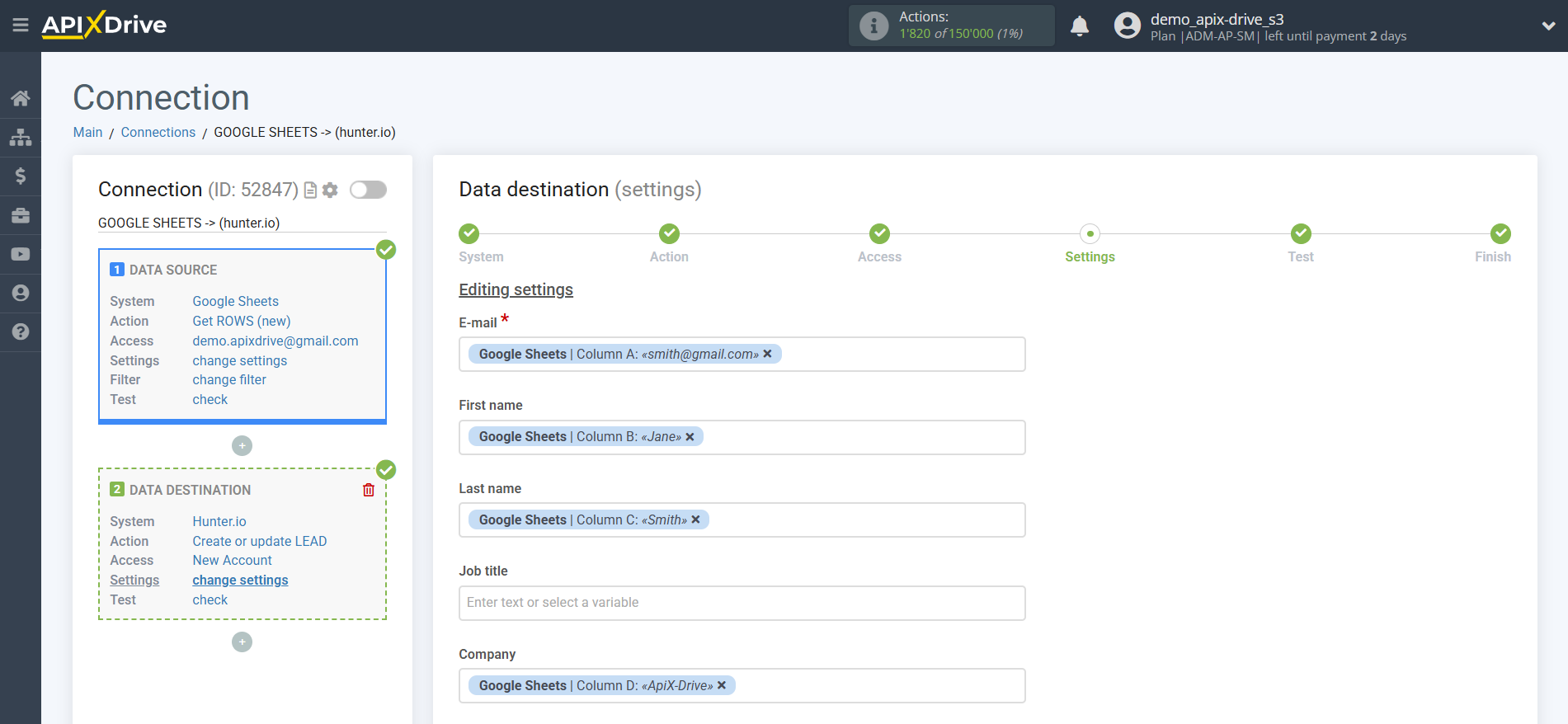 How to Connect Hunter.io as Data Destination | Assigning fields How to Connect Hunter.io as Data Destination | Assigning fields