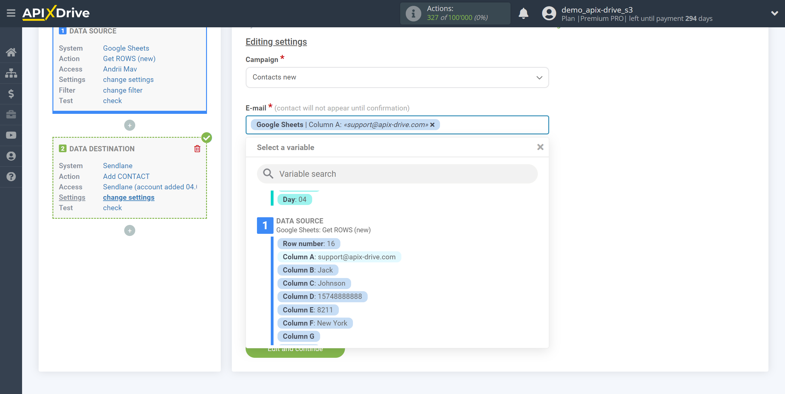 How to Connect Sendlane as Data Destination | Assigning Fields