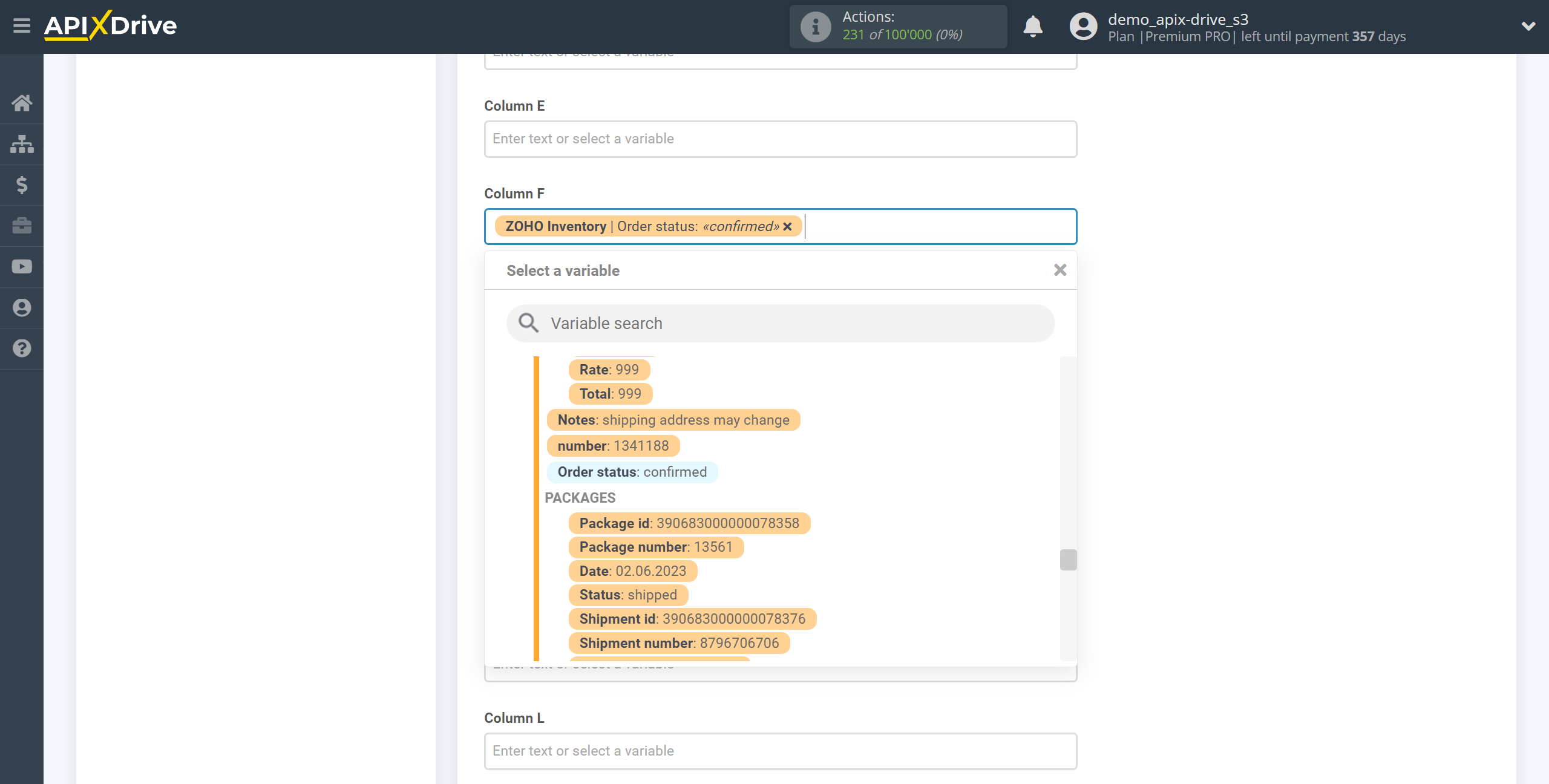 Setting up Zoho Inventory Sales Order Search in Google Sheets | Assigning fields