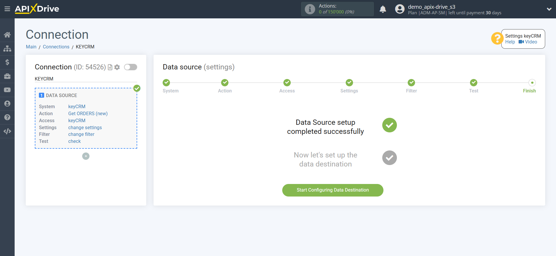 How to Connect KeyCRM as Data Source | Go to the Data Destination setup