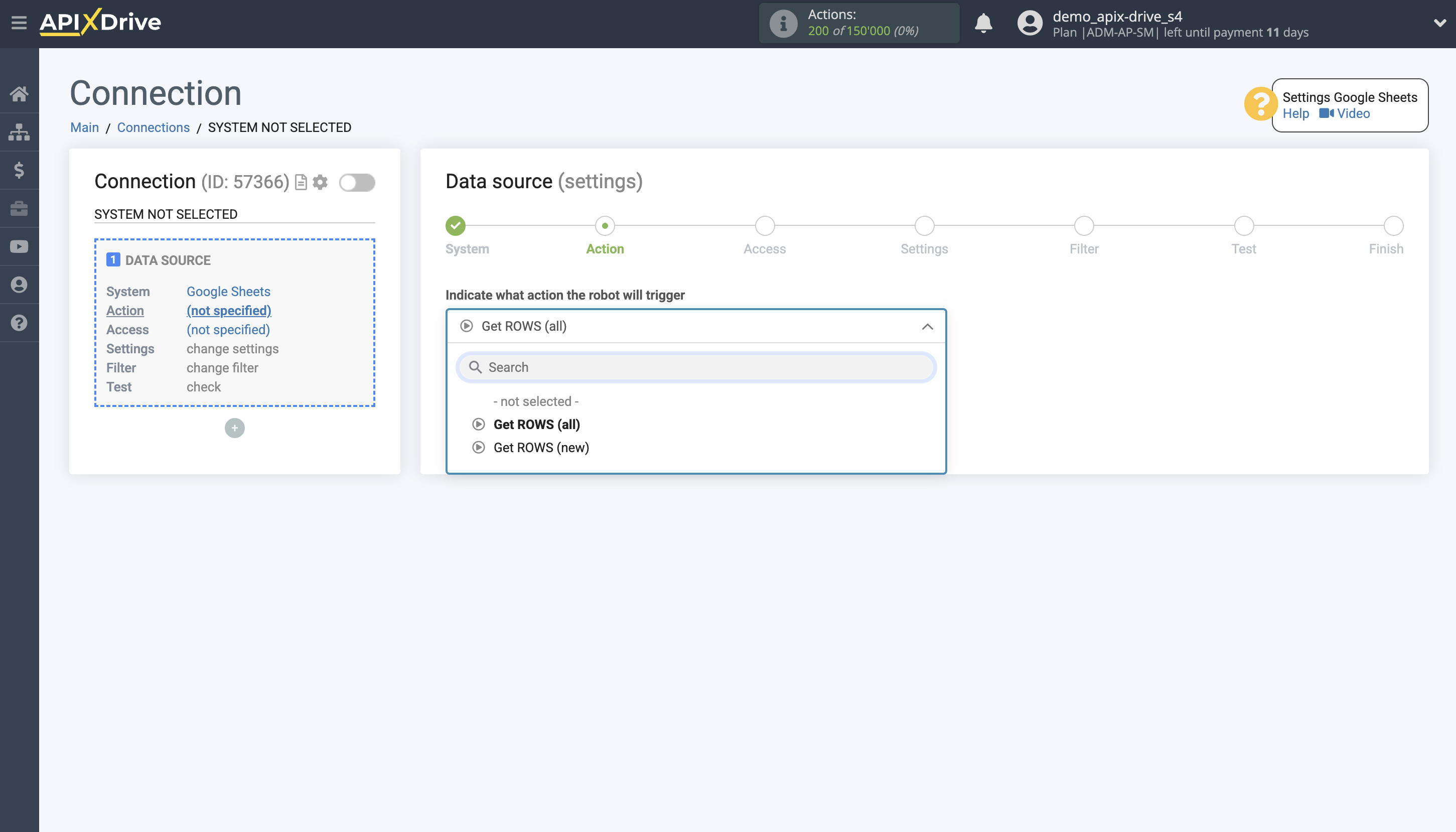 Setting up Dropbox Contact Search in Google Sheets | Action selection