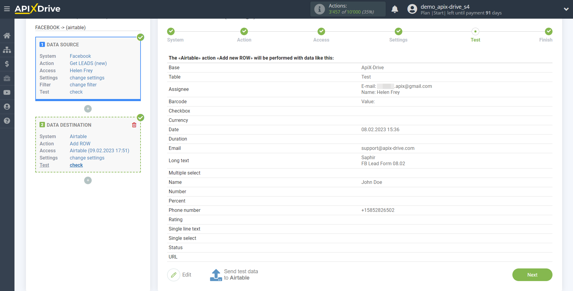 How to Connect AirTable as Data Destination | Test data