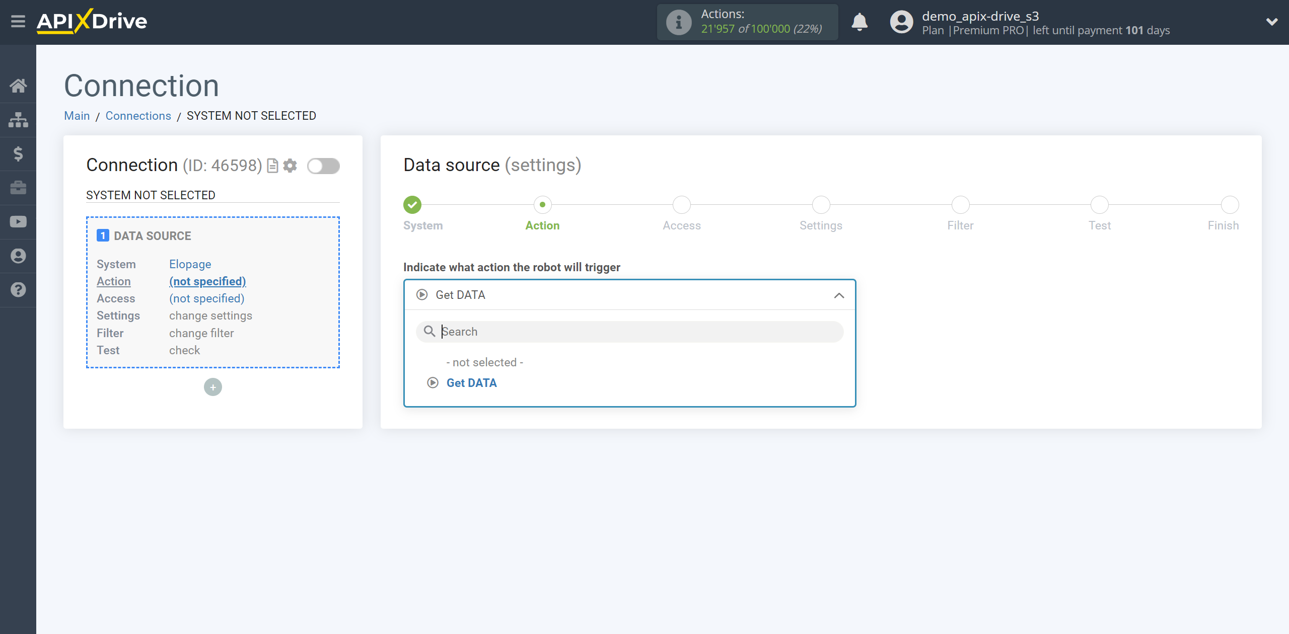 How to Connect Elopage as Data Source | Action selection