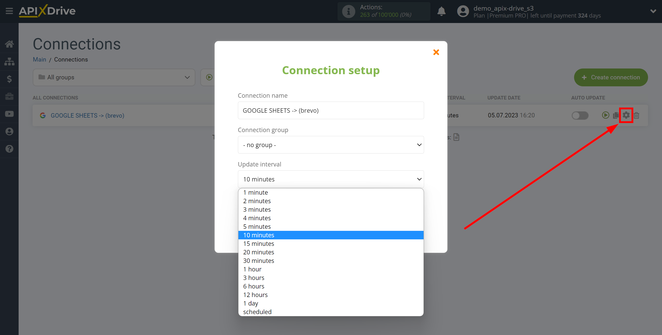 How to Connect Brevo as Data Destination | Update interval