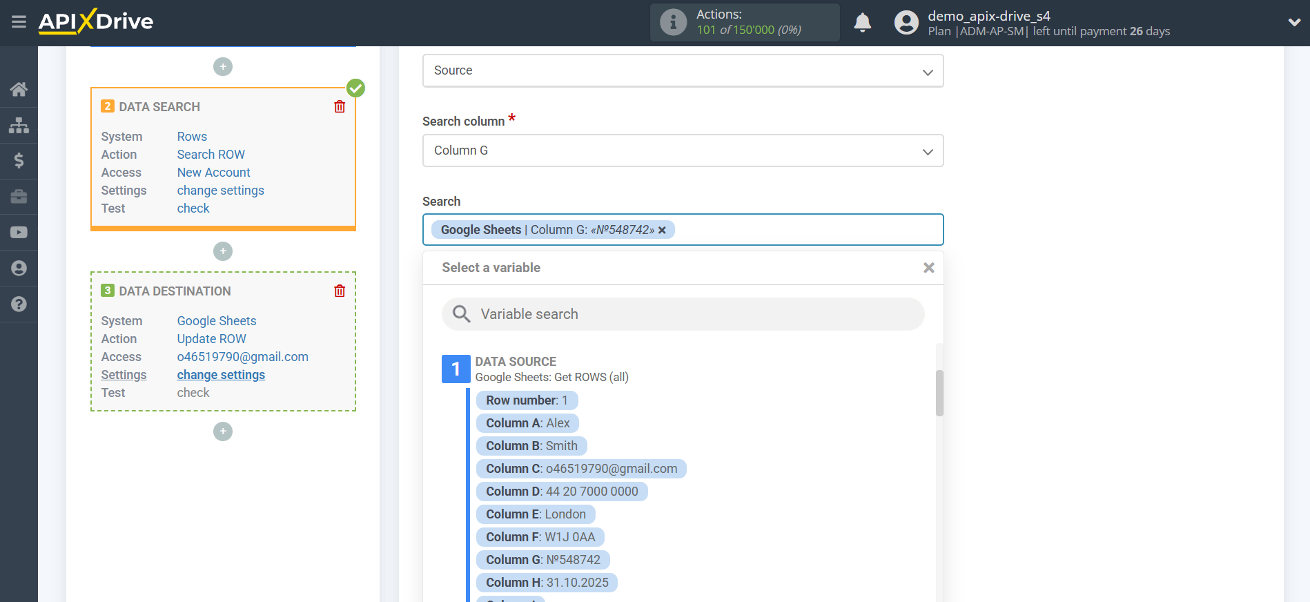 Setting up an Rows Item Search in Google Sheets | Assigning fields Setting up an Rows Item Search in Google Sheets | Assigning fields