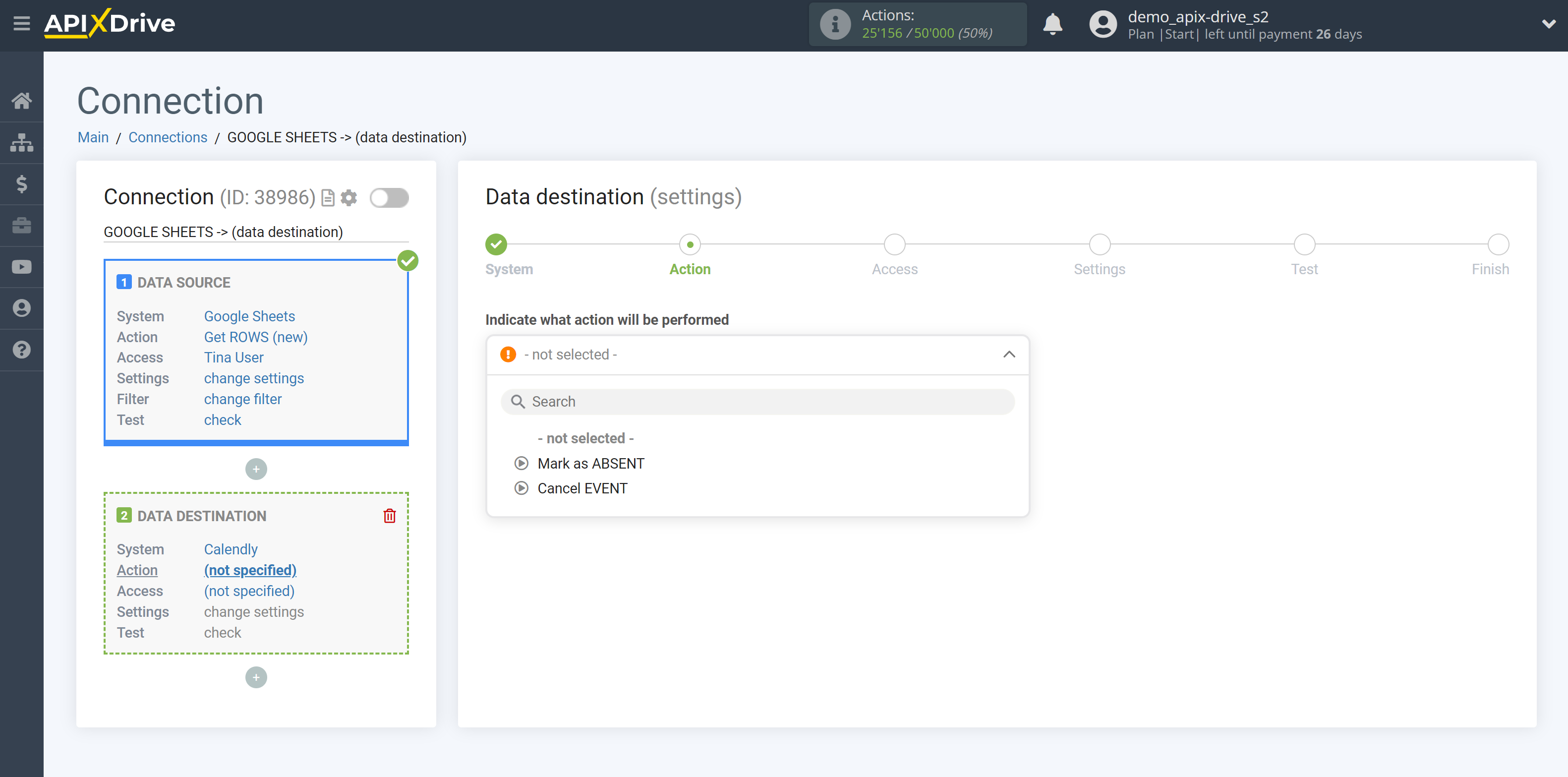 How to Connect Calendly as Data Destination | Action selection