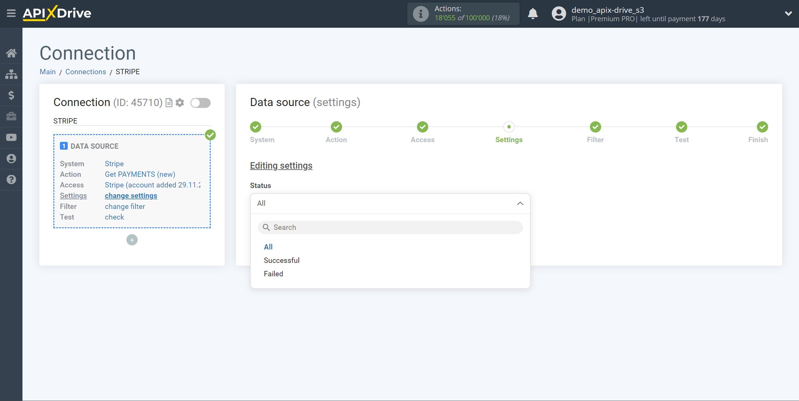 How to Connect Stripe as Data Source | Settings