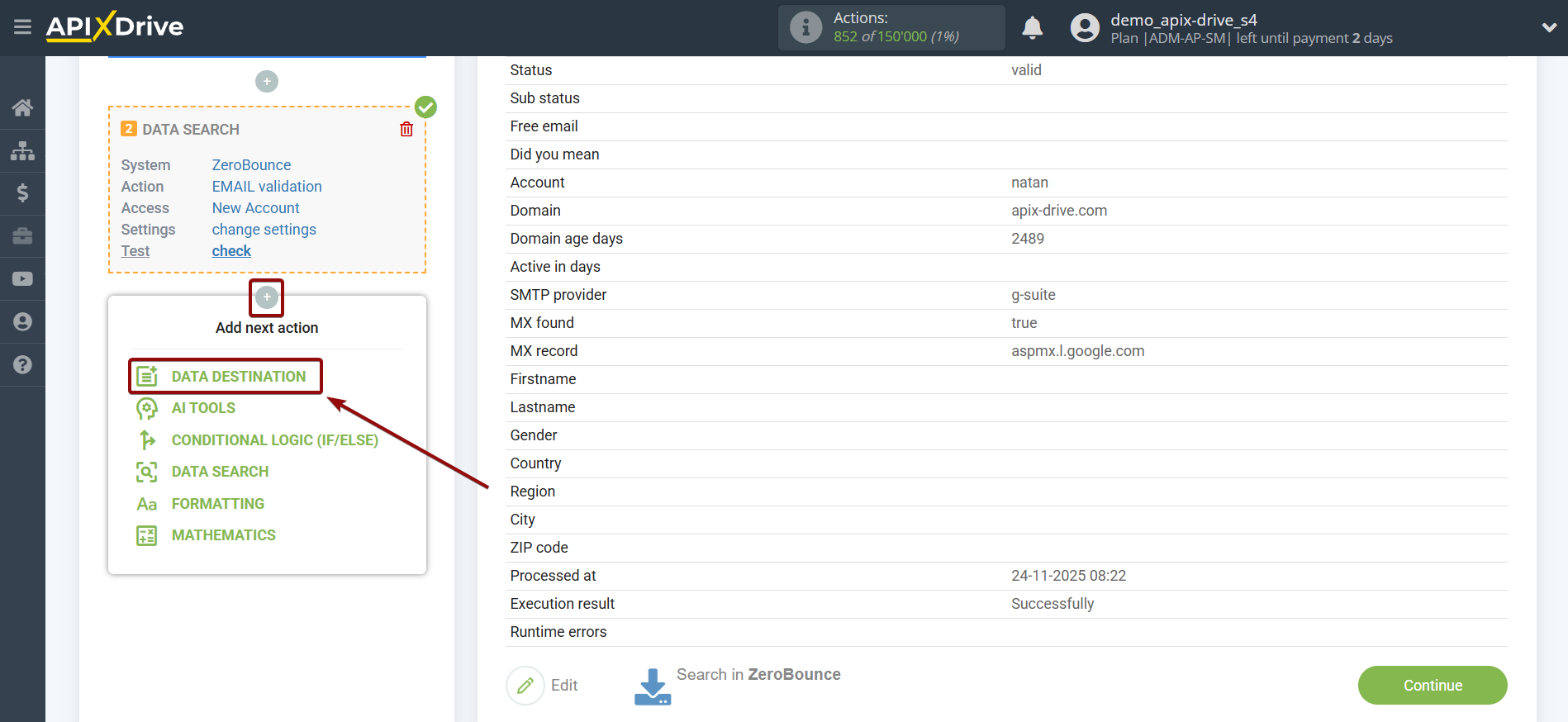Setting up an ZeroBounce Item Search in Google Sheets | Setup Data Destination system Setting up an ZeroBounce Item Search in Google Sheets | Setup Data Destination system