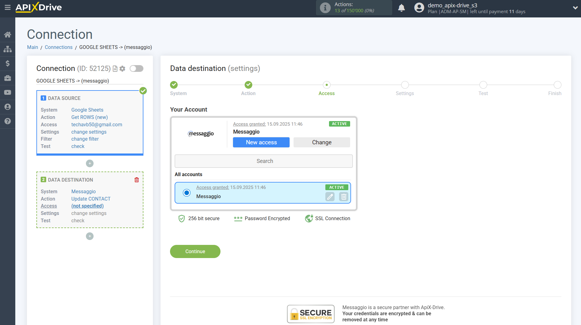 How to setup Messaggio Update Contact / Add Contact | Account selection