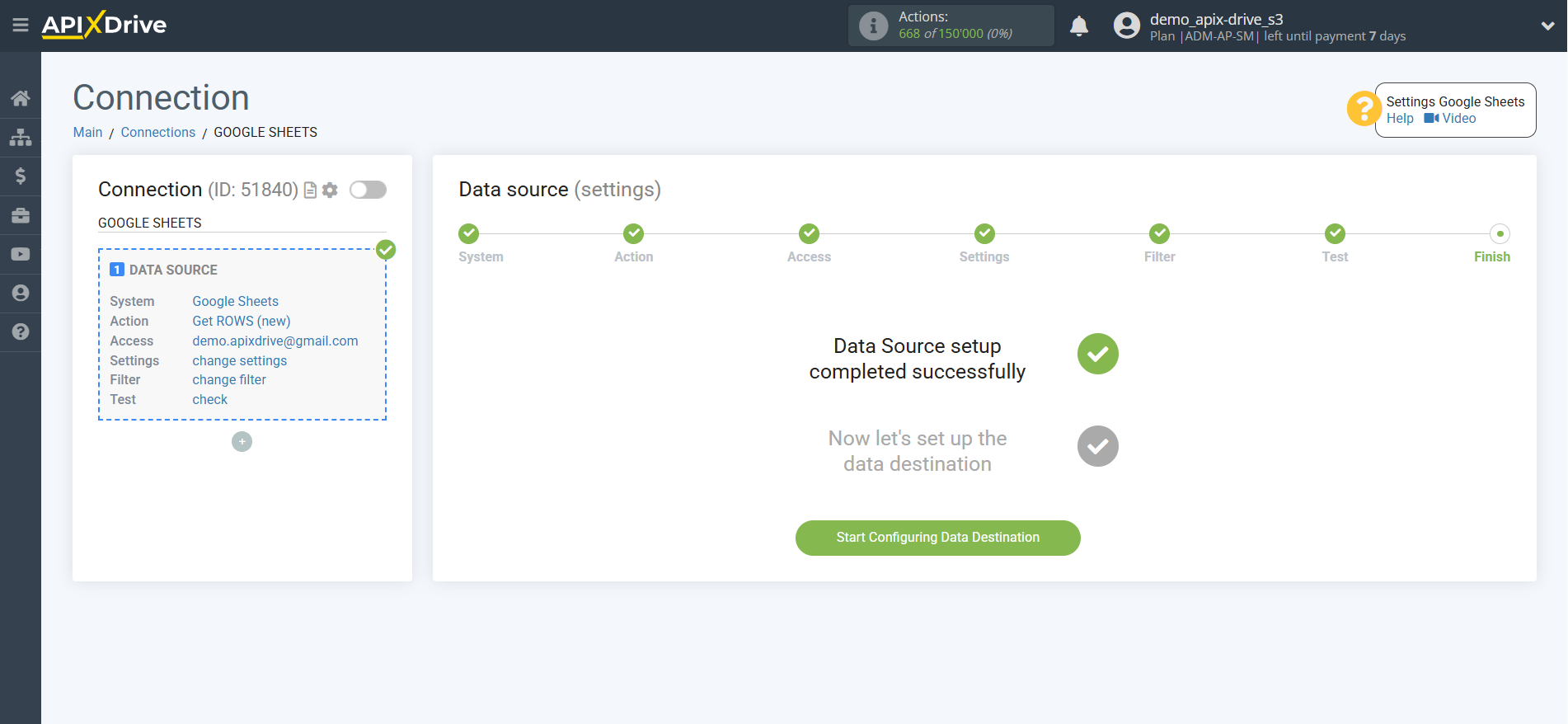 Adding a data source | Proceeding to setting up the data destination system