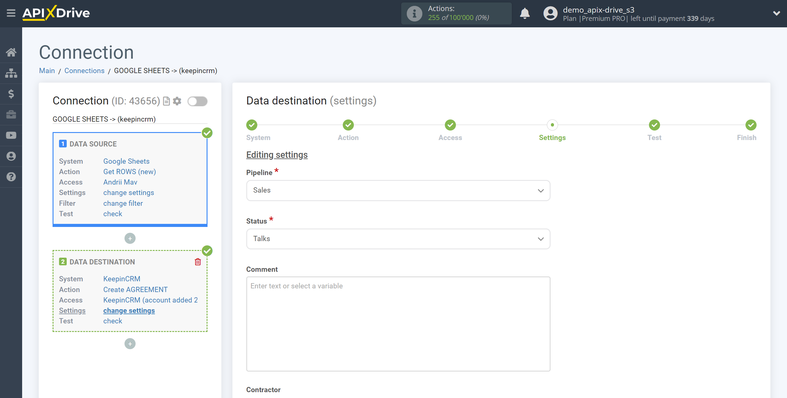 How to Connect KeepinCRM as Data Destination | Assigning Fields