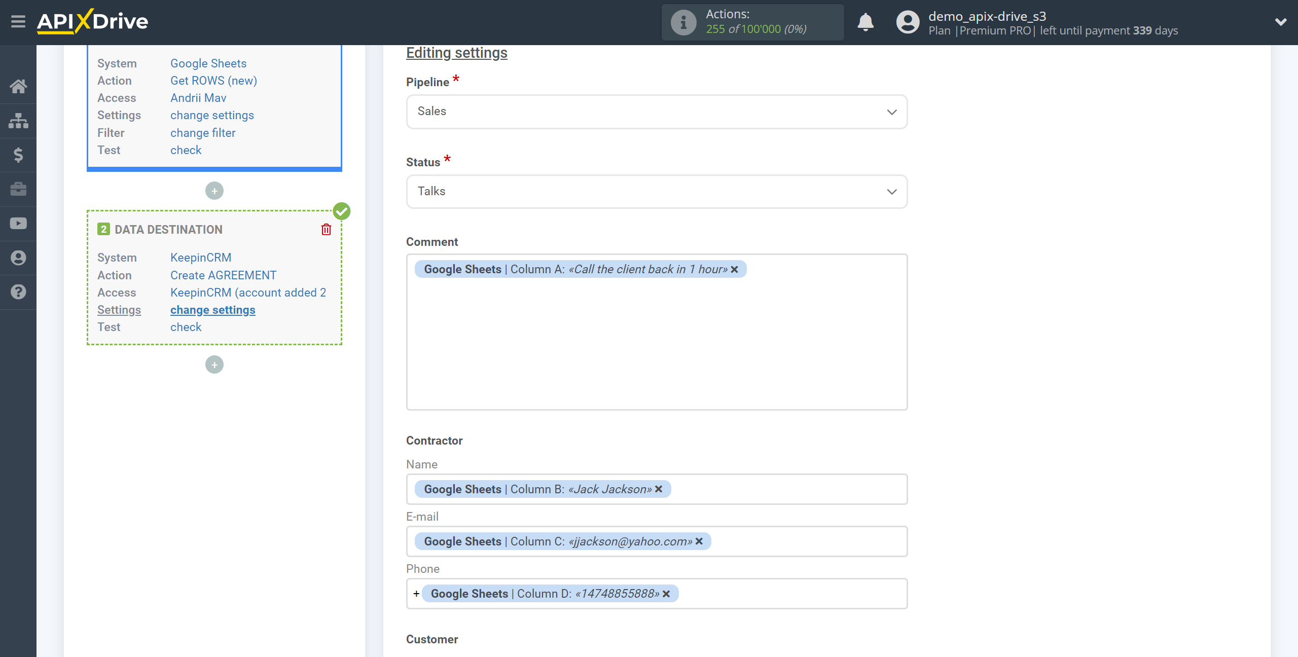 How to Connect KeepinCRM as Data Destination | Assigning Fields