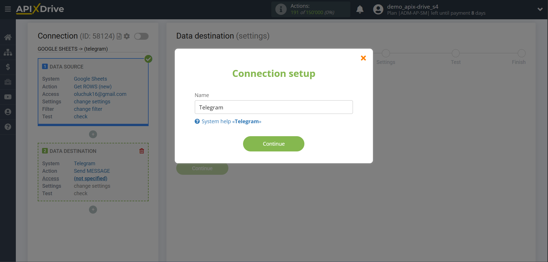 How to Connect Telegram as Data Destination | Connection setup