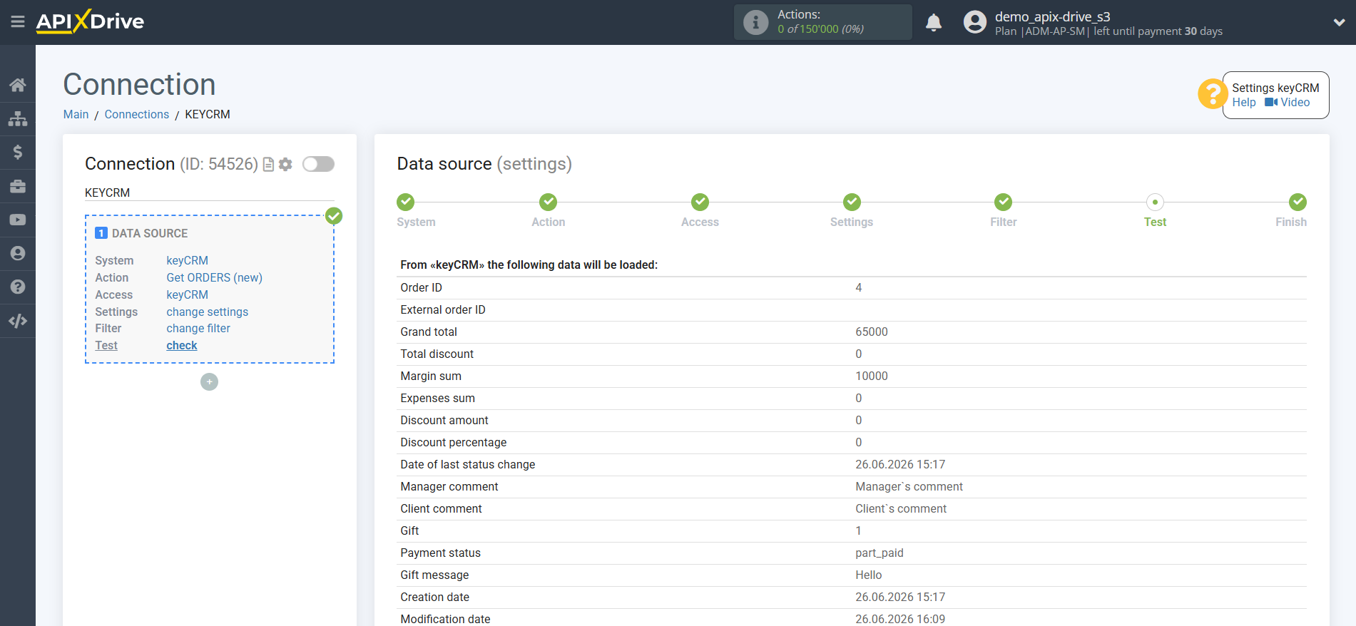 How to Connect KeyCRM as Data Source | Test data
