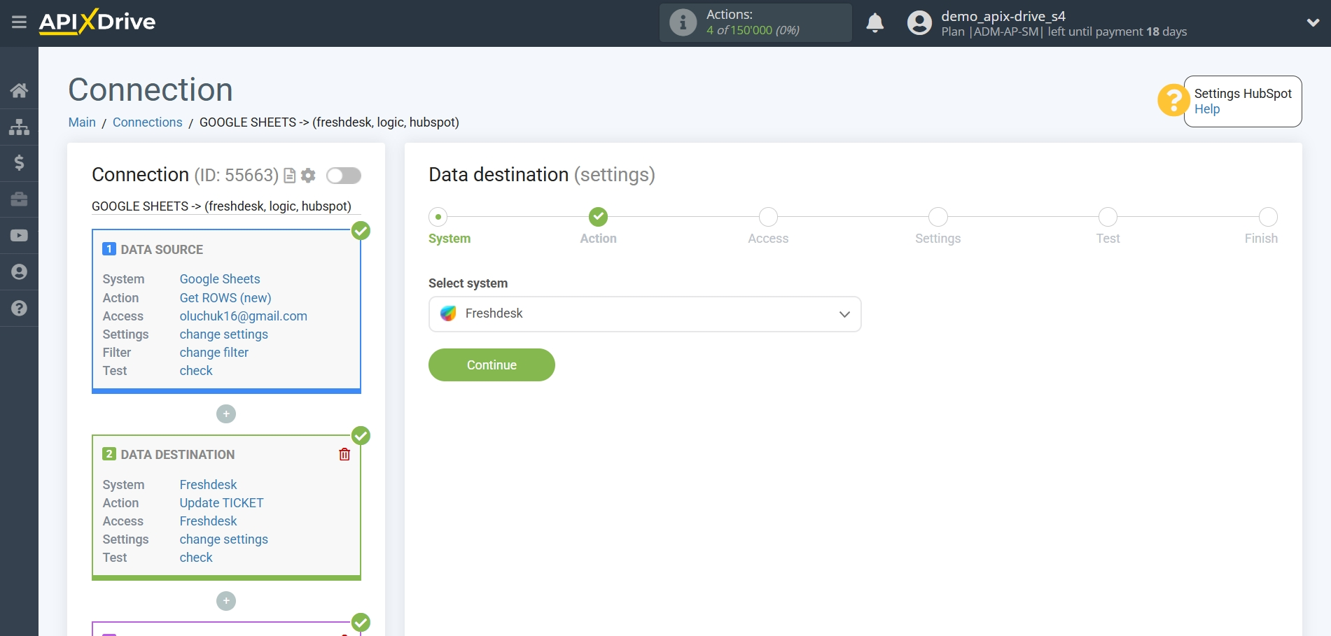 How to setup Freshdesk Update Ticket / Create Ticket | System selection a Data Destination