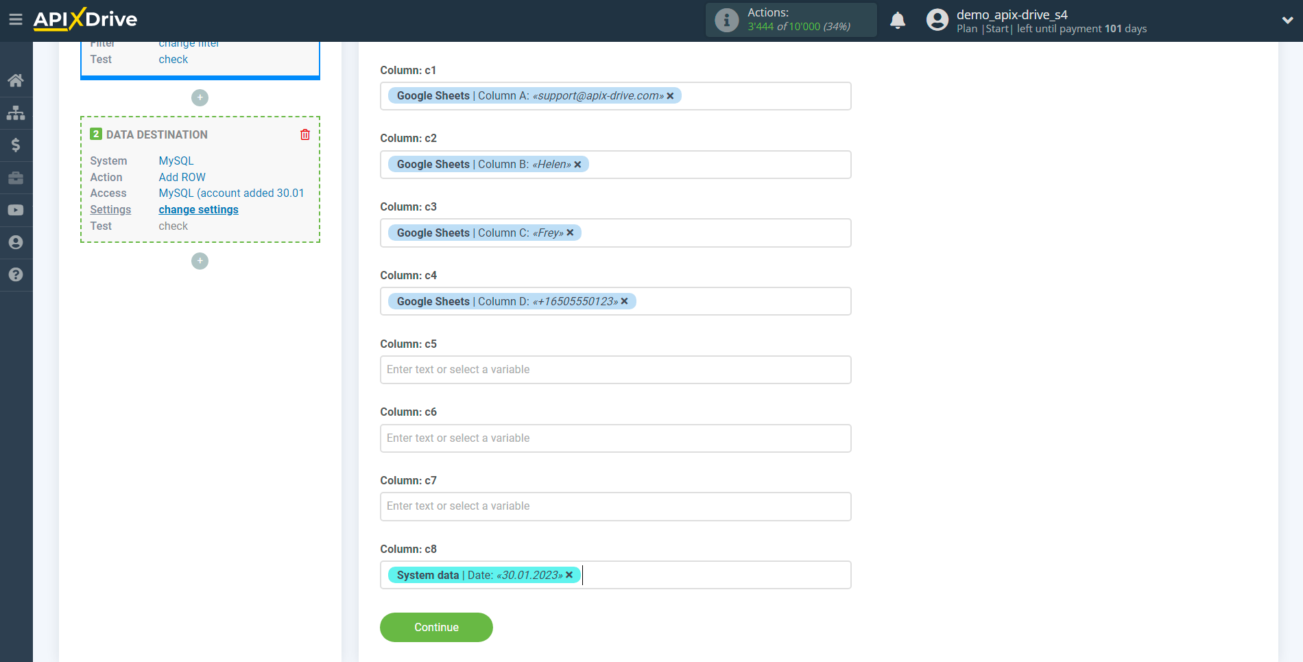 How to Connect MySQL as Data Destination | Assigning fields