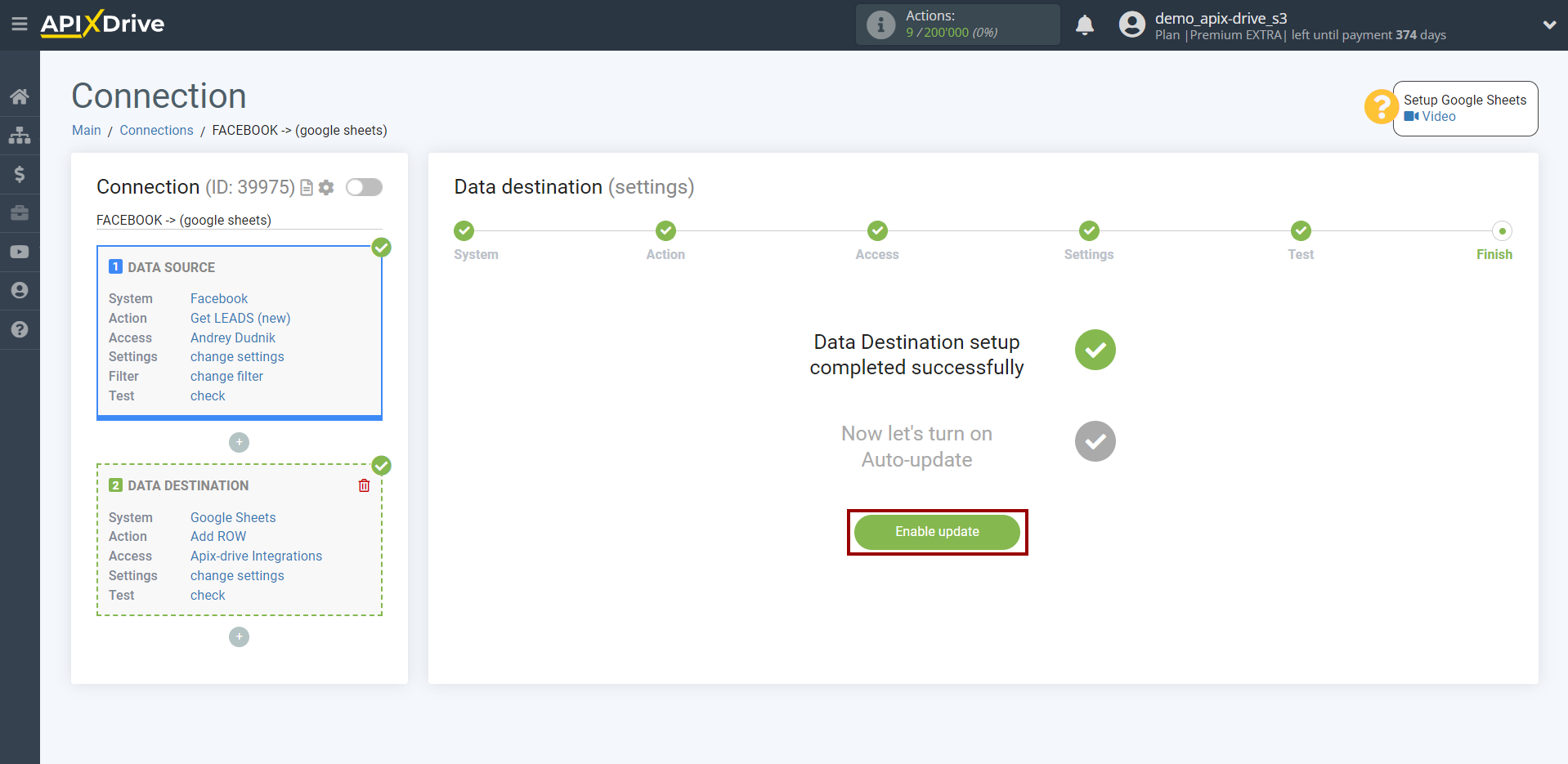 How to Connect Google Sheets as Data Destination | Enable auto-update