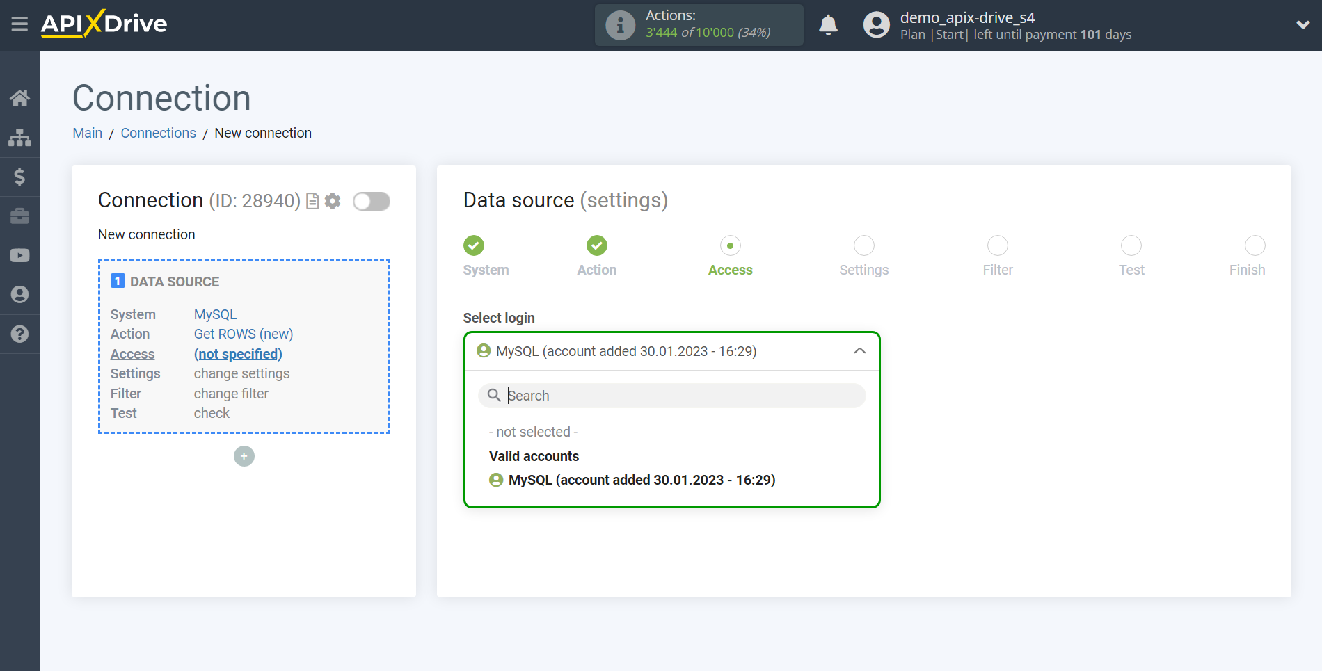 How to Connect MySQL as Data Source | Account selection