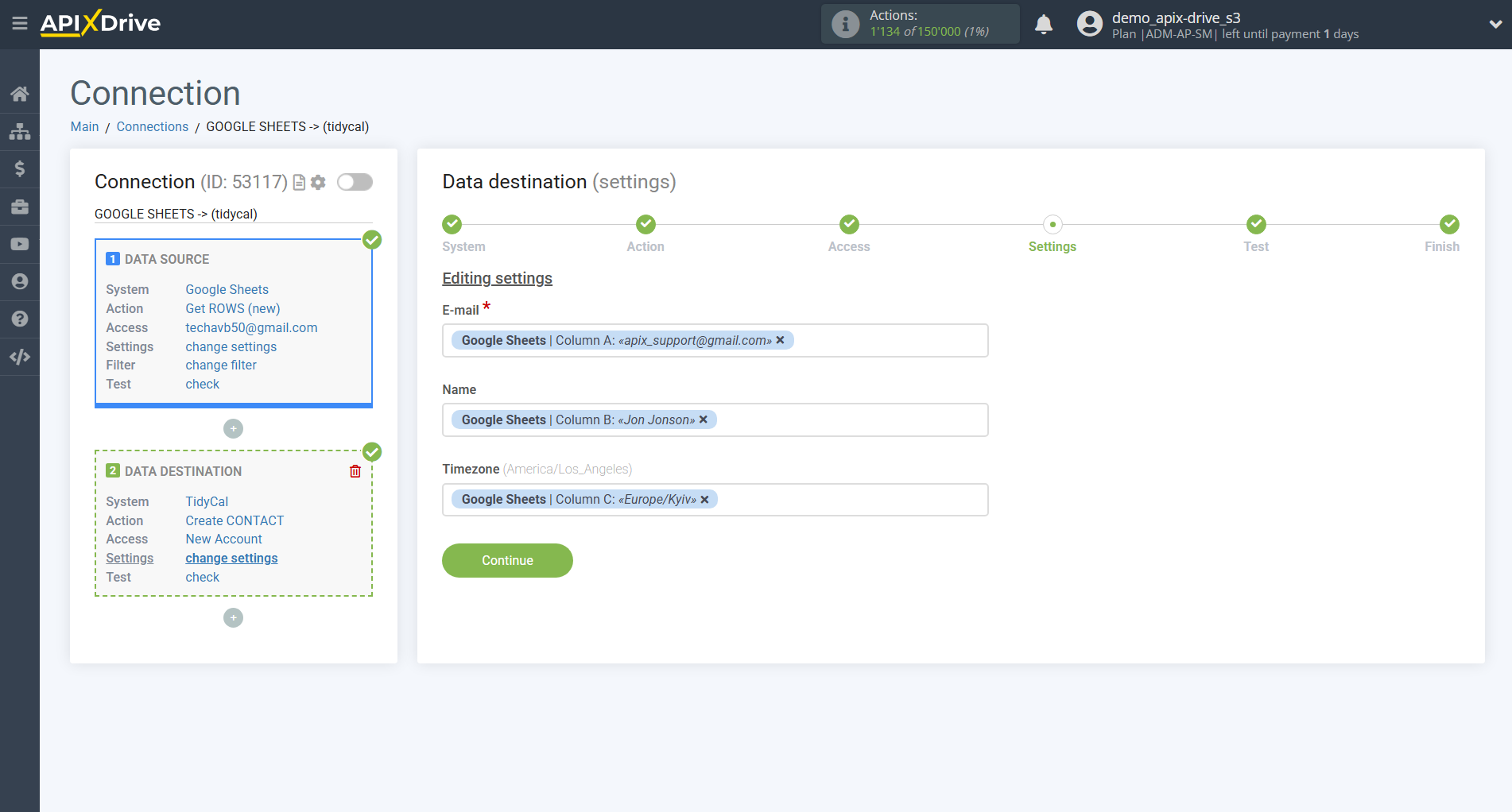 How to Connect Tidycal as Data Destination | Assigning Fields