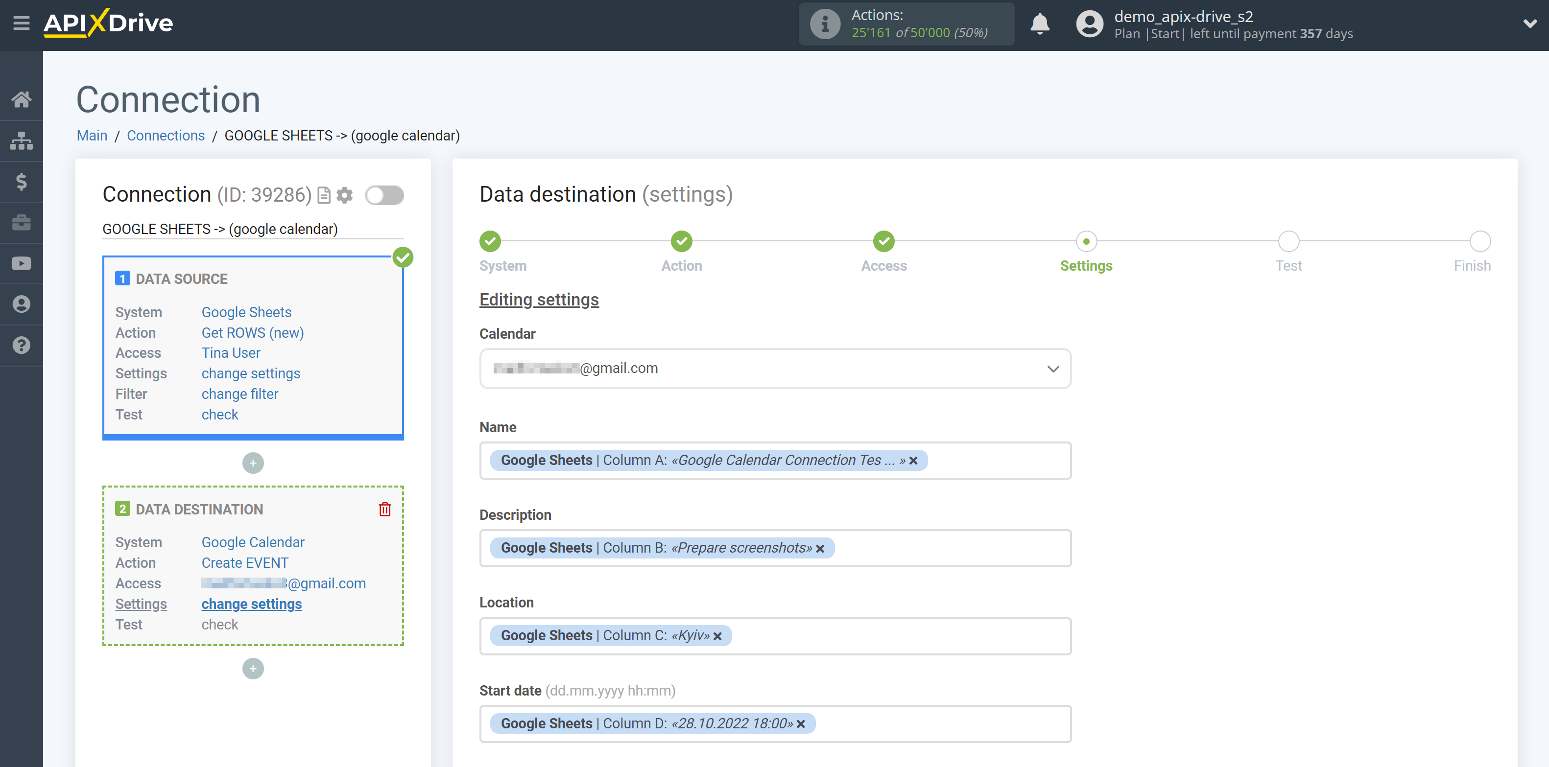 How to Connect Google Calendar as Data Destination | Assigning Fields&nbsp;