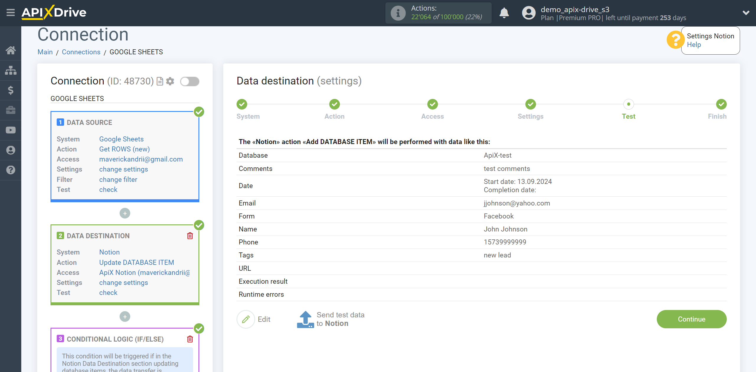 How to setup Notion Update Database Item / Add Database Item | Test data