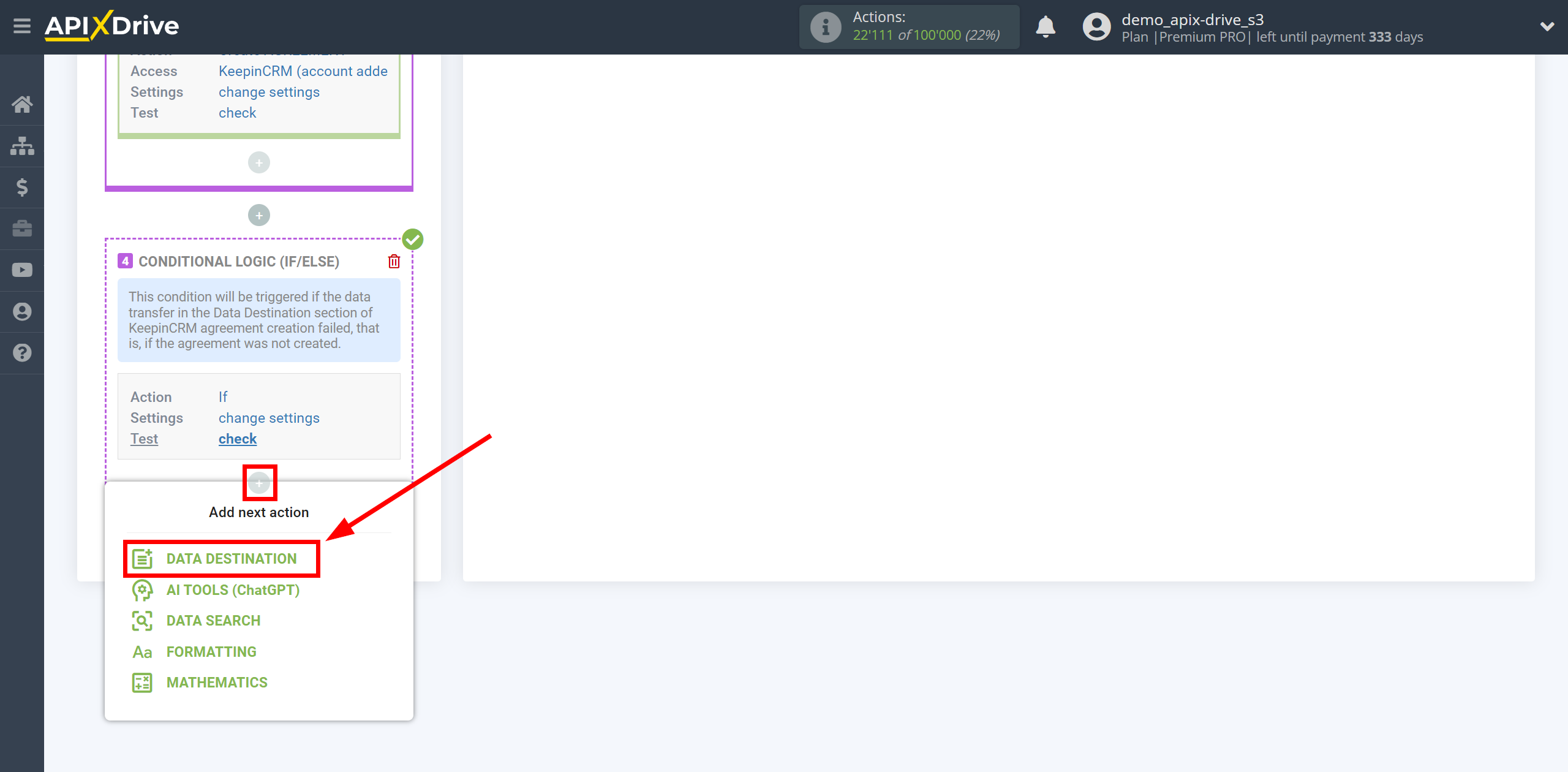 How to setup KeepinCRM Update Agreement / Create Agreement | Start setting up Slack Data Destination inside the Logic section