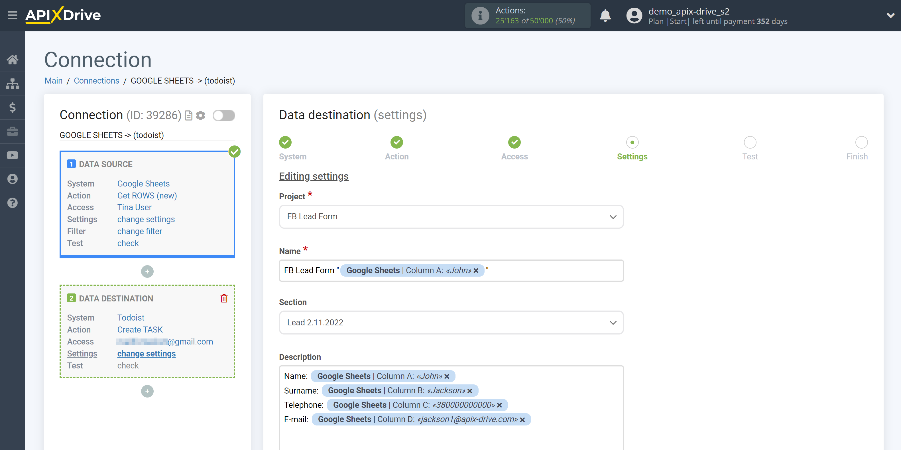 How to Connect Todoist as Data Destination | Assigning Fields