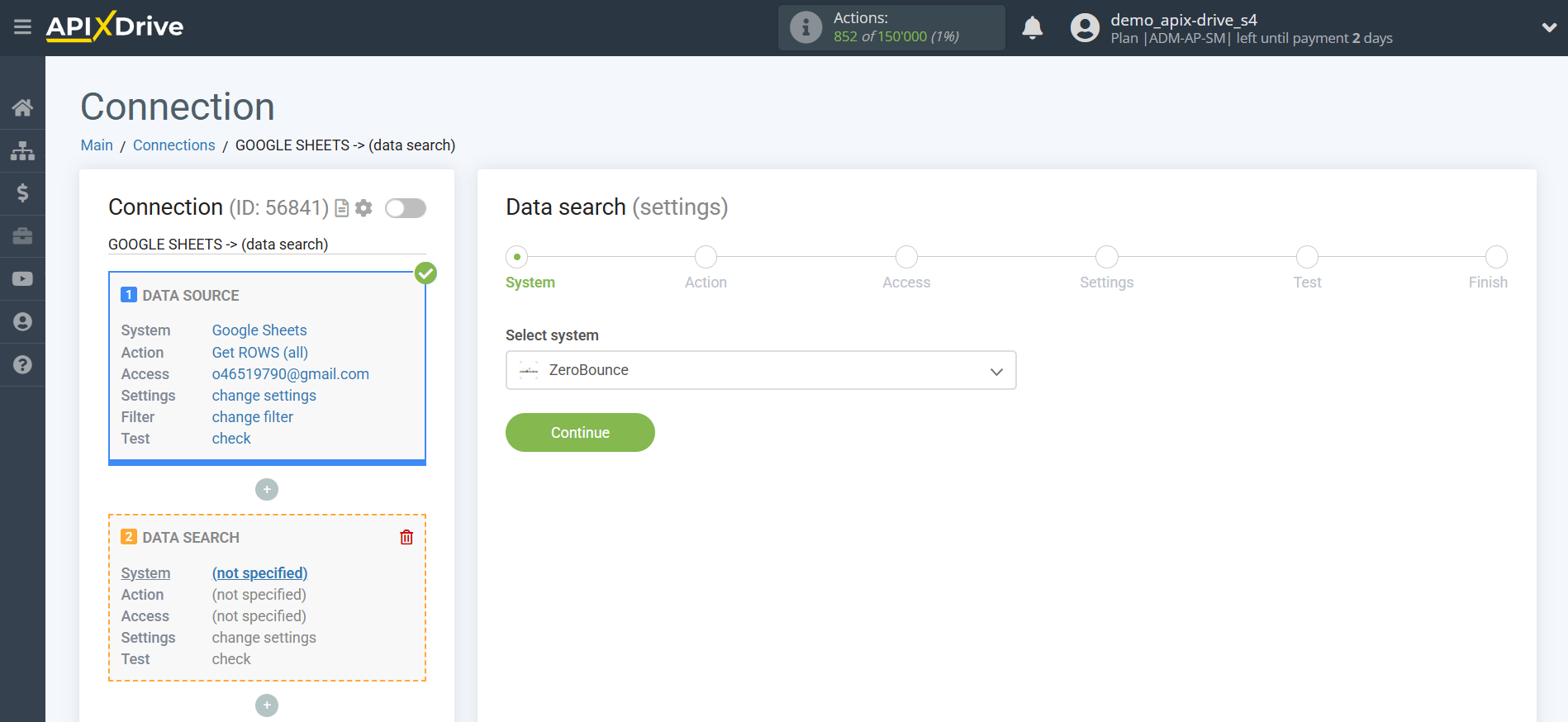 Setting up an ZeroBounce Item Search in Google Sheets | System selection Setting up an ZeroBounce Item Search in Google Sheets | System selection