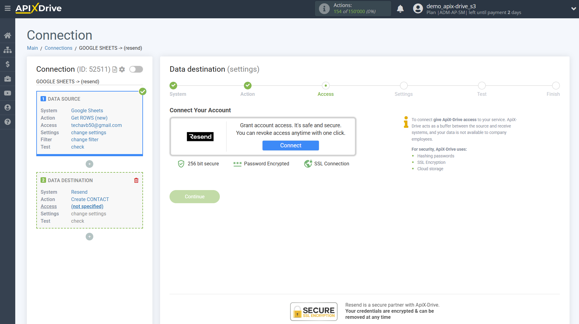 How to Connect Resend as Data Destination | Account connection