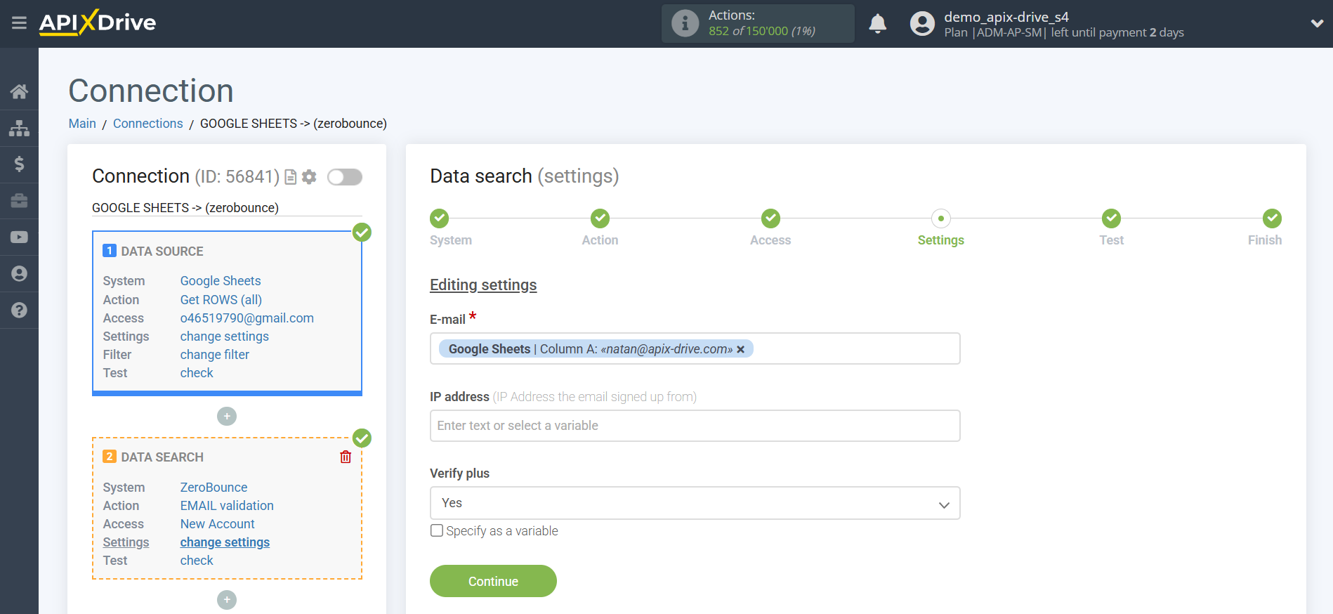 Setting up an ZeroBounce Item Search in Google Sheets | Assigning fields Setting up an ZeroBounce Item Search in Google Sheets | Assigning fields