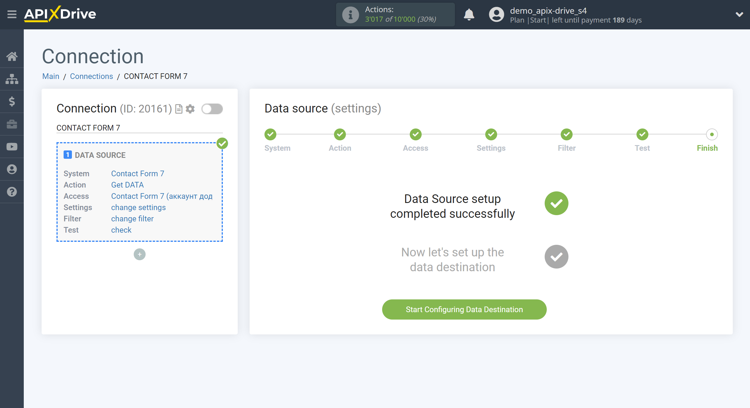 How to Connect Contact Form 7 as Data Source | Go to the Data Destination setup