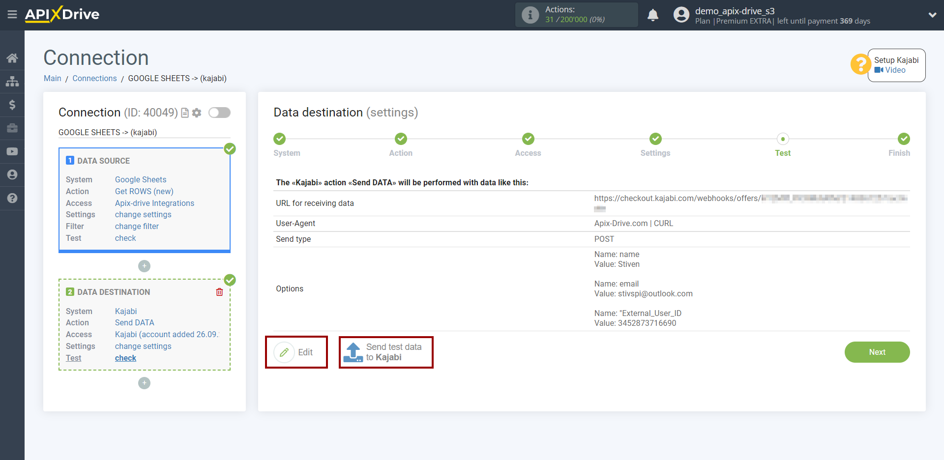 How to Connect Kajabi as Data Destination | Test data