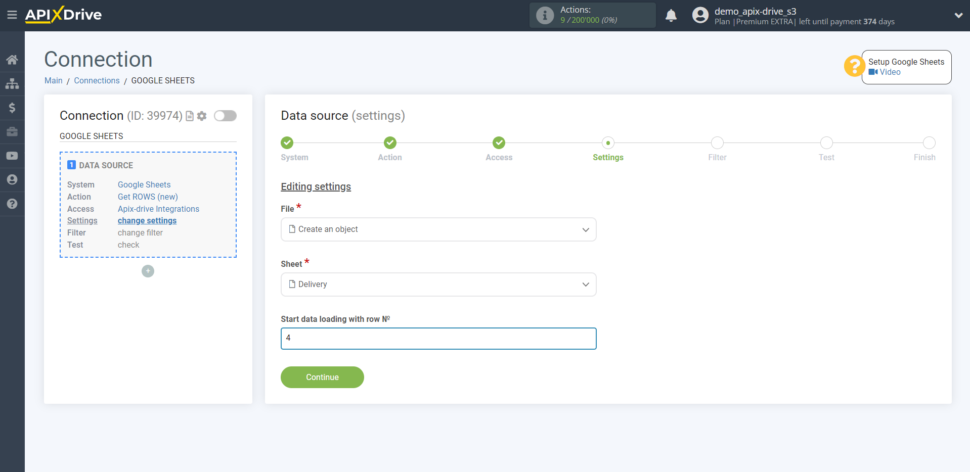 How to Connect Google Sheets as Data Source |&nbsp;Specify from which line to get data