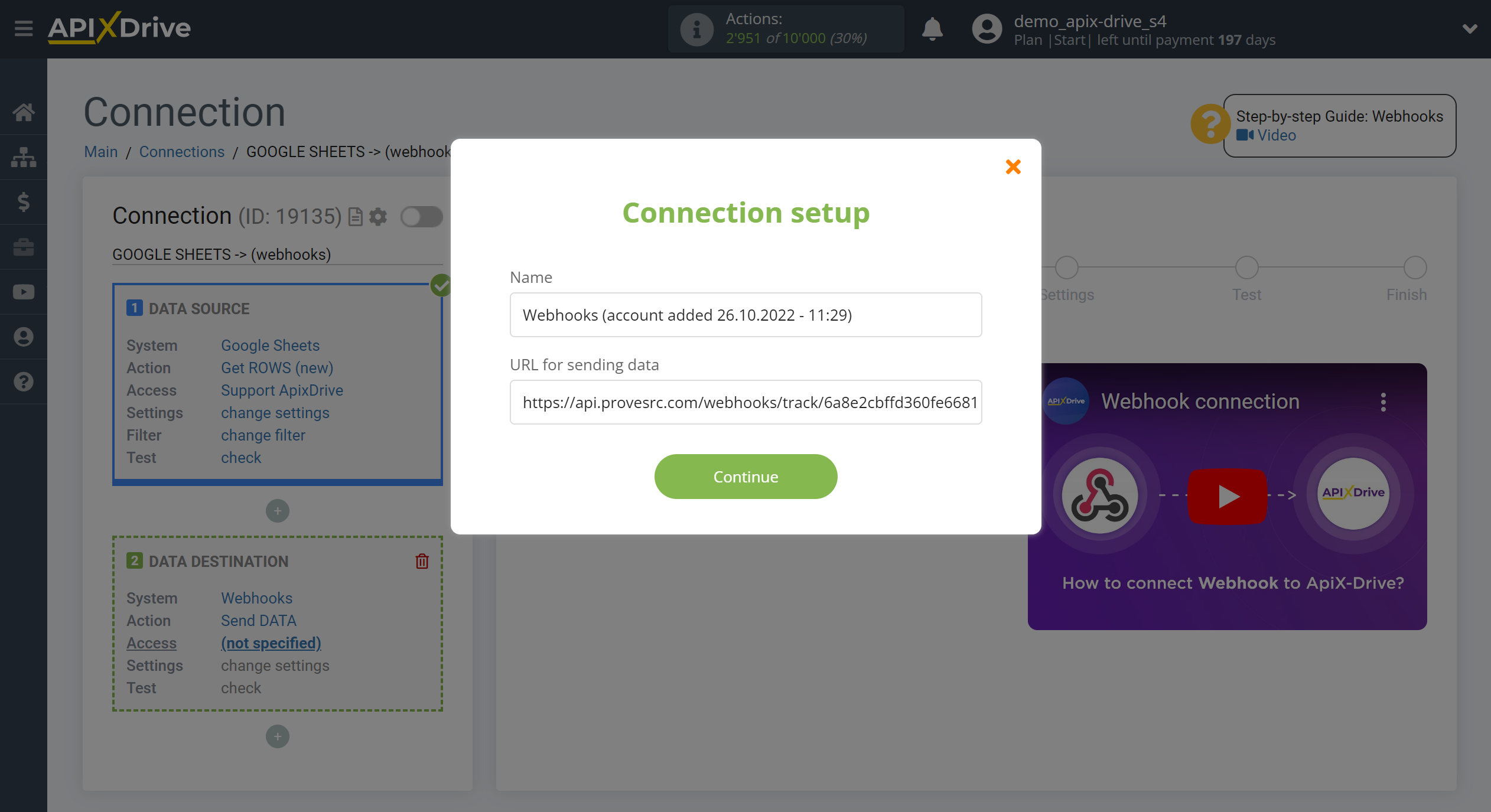How to Connect Webhooks as Data Destination | Account connection
