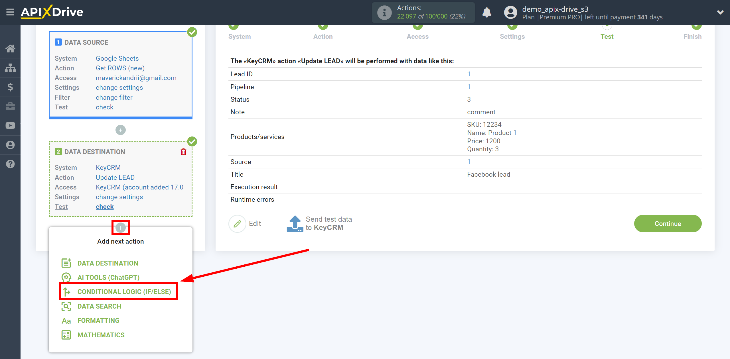 How to setup KeyCRM Update Lead / Create Lead | Start setting up the Logic section