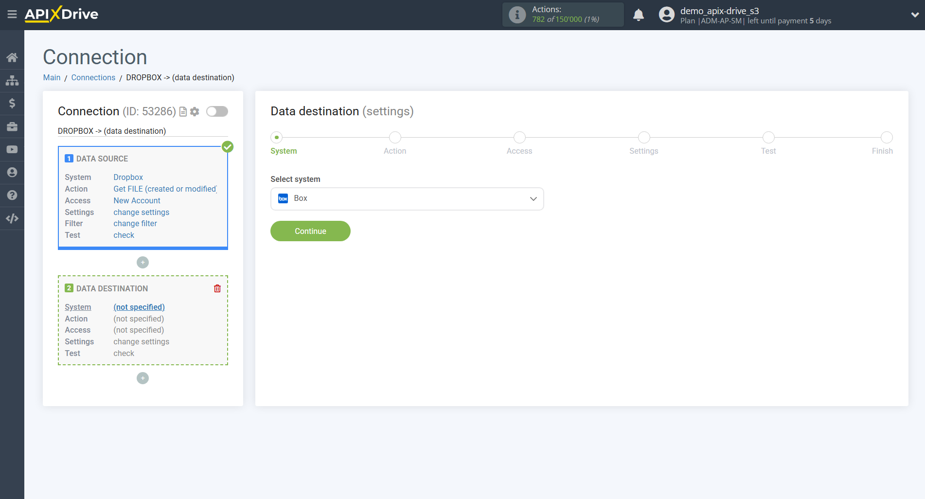How to Connect Box as Data Destination | System selection