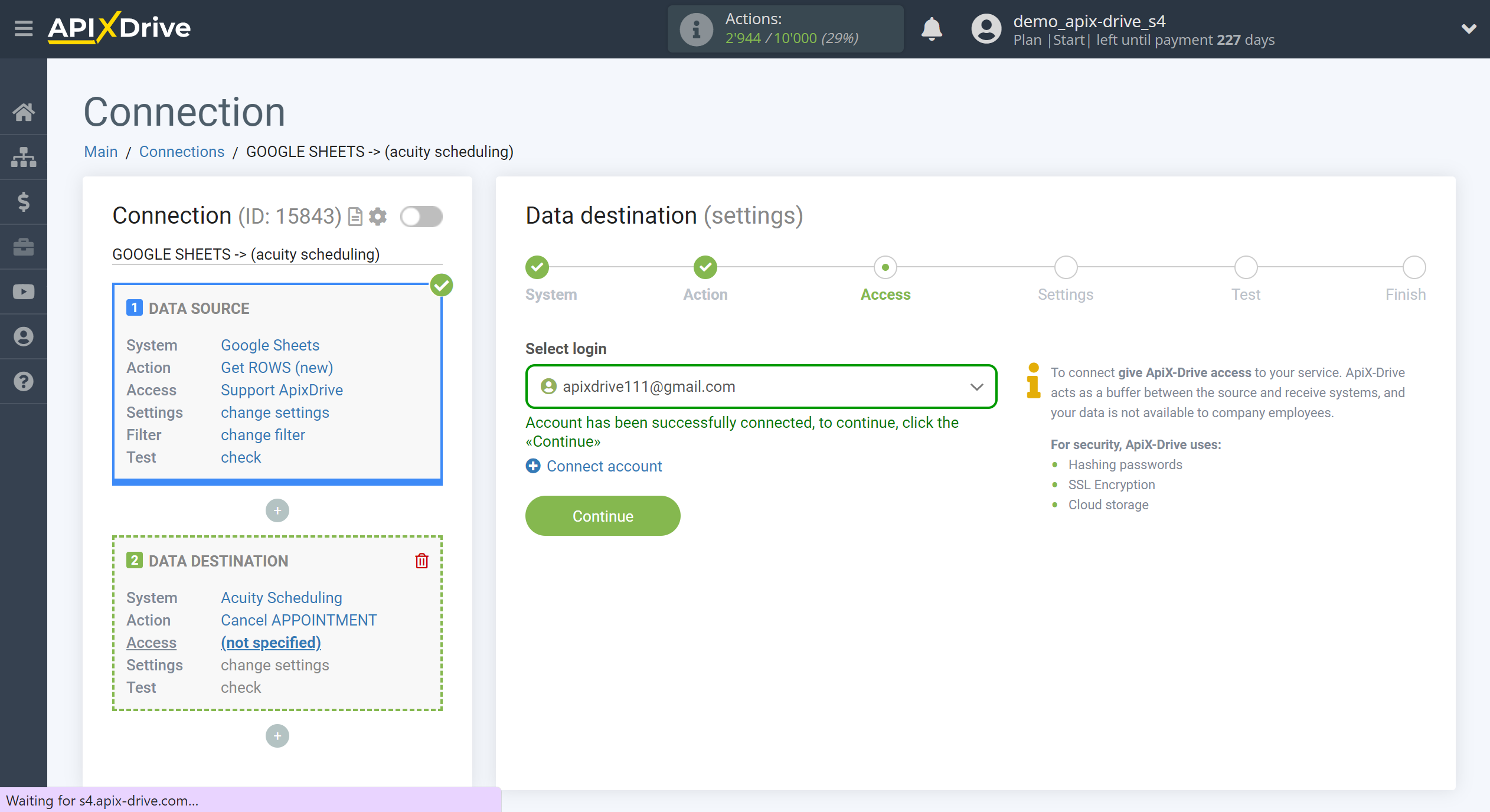 How to Connect Acuity Scheduling as Data Destination | Account connection